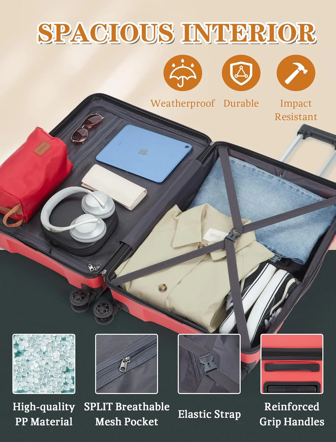Ensemble de 5 valises à roulettes, valise rigide en ABS avec roulettes multidirectionnelles