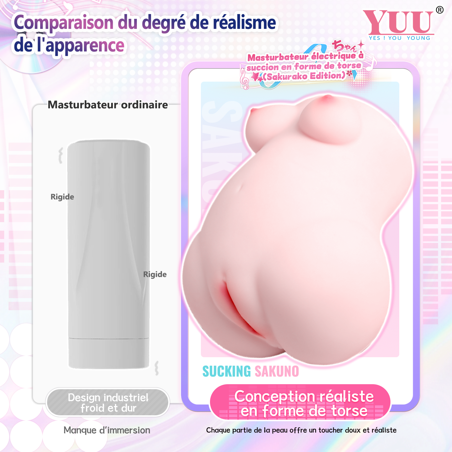Parois charnues en TPE de 1700g pour une étreinte ultra serrée.