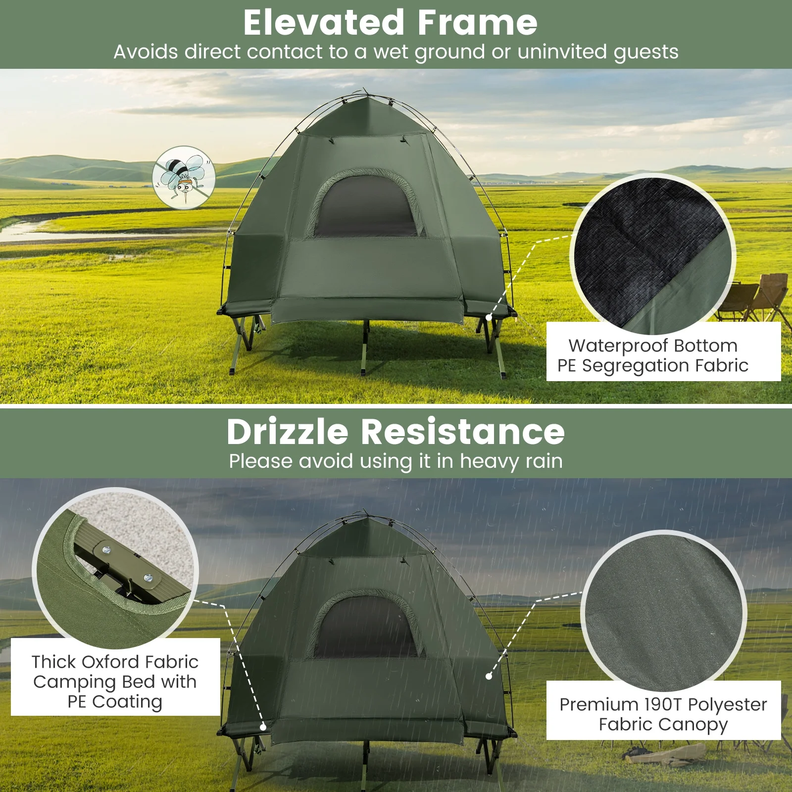 Gymax 2 - Person Camping Tent Cot 5 - in - 1 Folding Camping Bed W/ Air Mattress Pillow Sleeping Bag