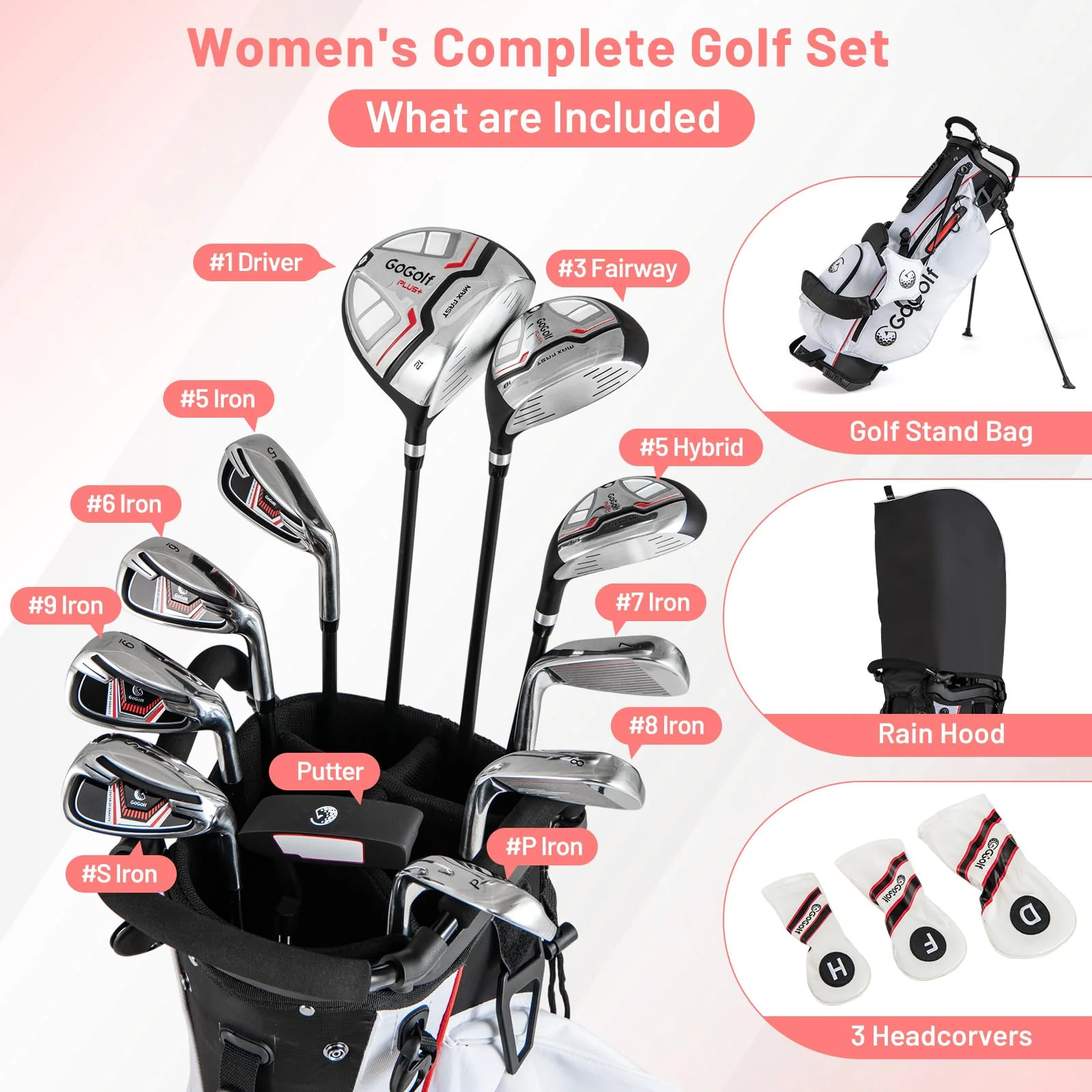 Tangkula Women's Complete Golf Clubs and Bag Set with Headcovers and Putter