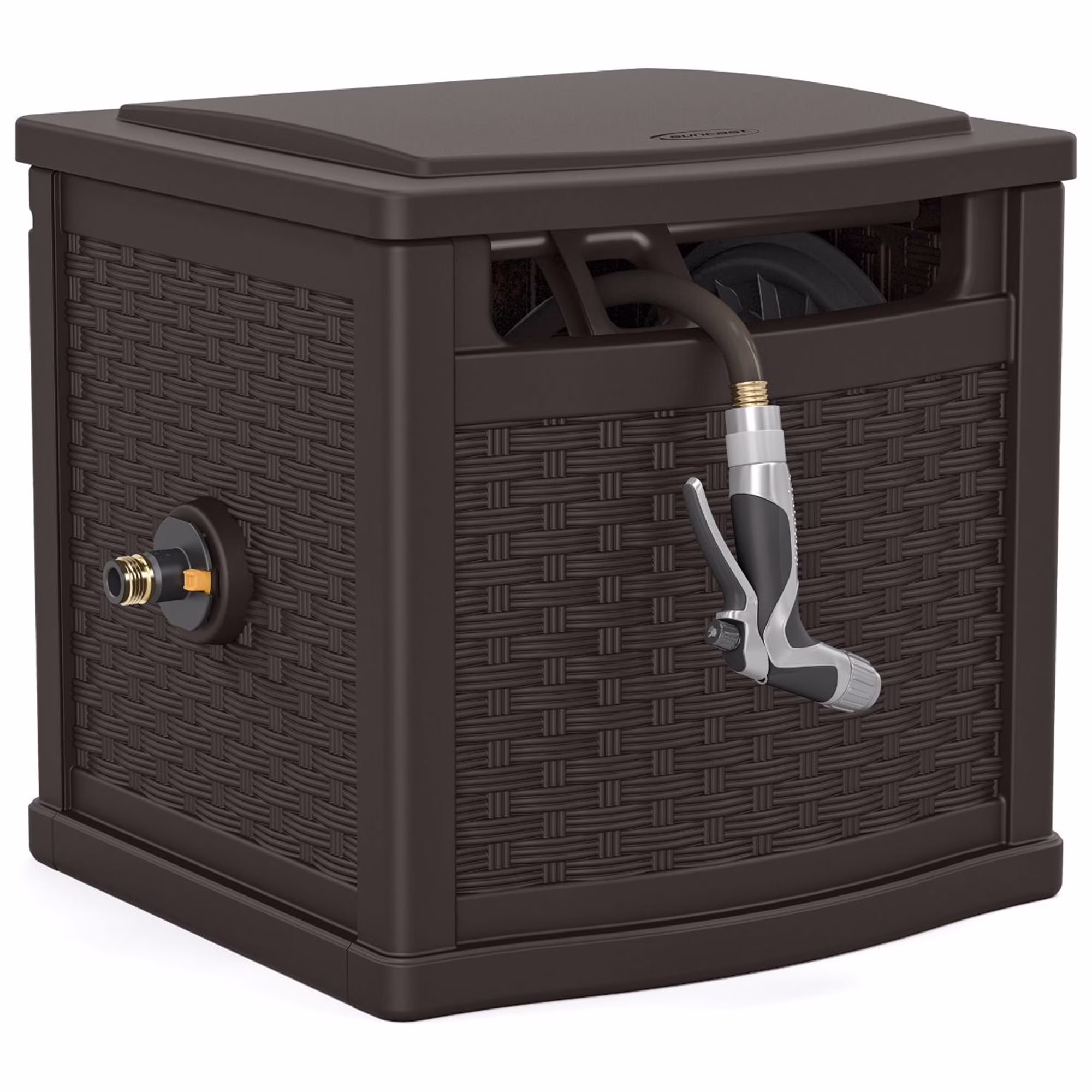 Suncast 150 Foot Slide Trak Outdoor Garden Water Hose Hideaway, Java