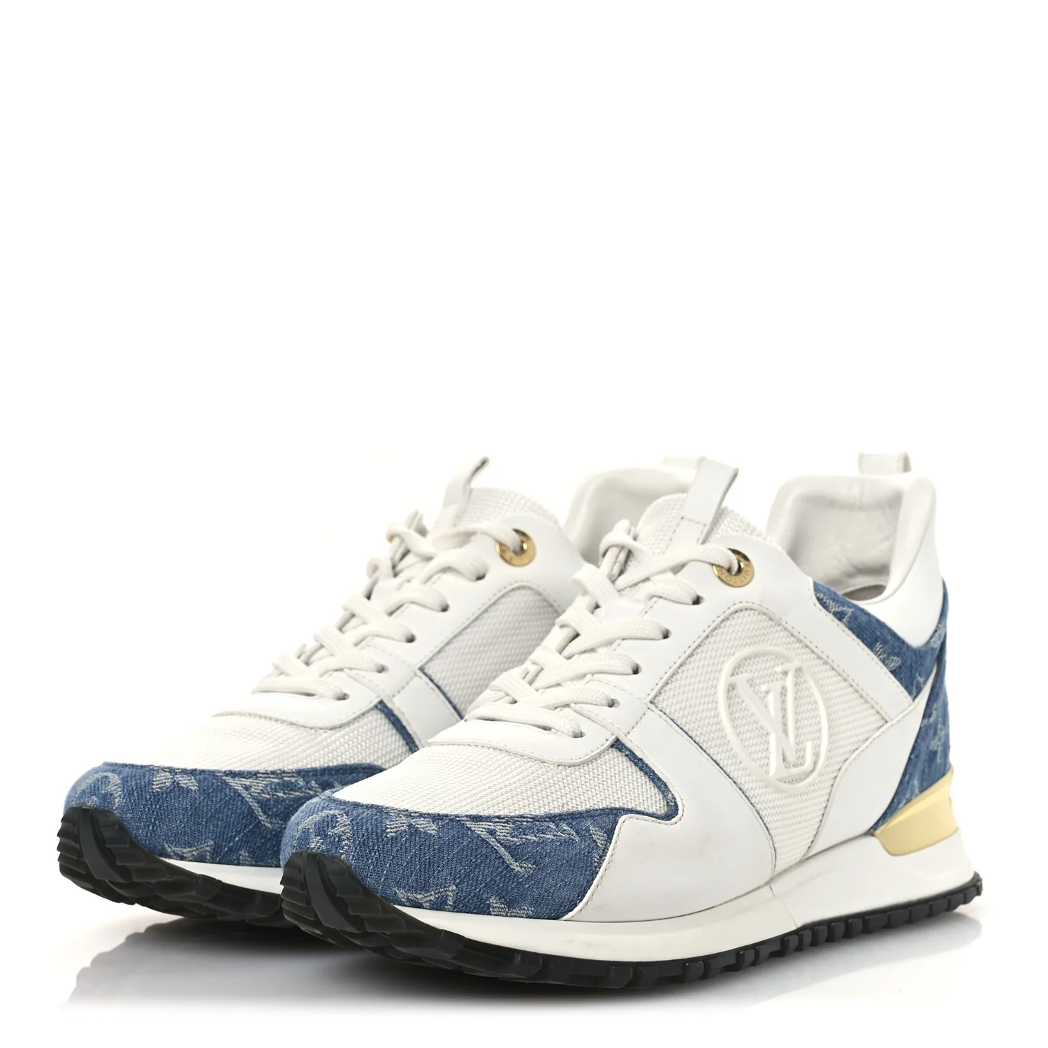 Calfskin Monogram Denim Run Away Sneakers 39 White