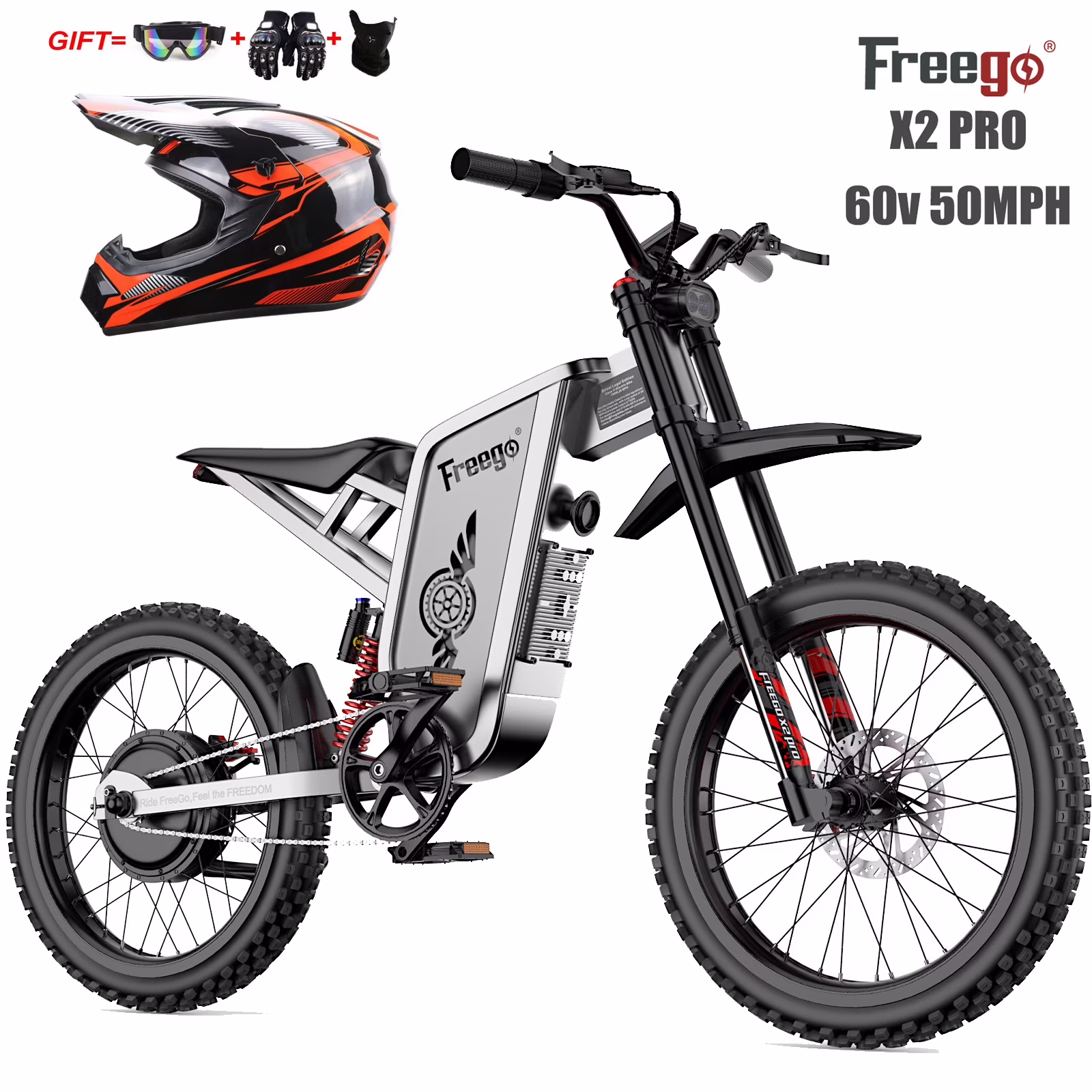 X2Pro 6000W(Peak)Motor 60V 30Ah Battery Electric Motorcycle for Adults,Electric Dirt Bike Teens,50MPH Off Road Electric Bicycle,19x2 Full Suspension/Four-Piston Hydraulic Brake UL2849(Gray)