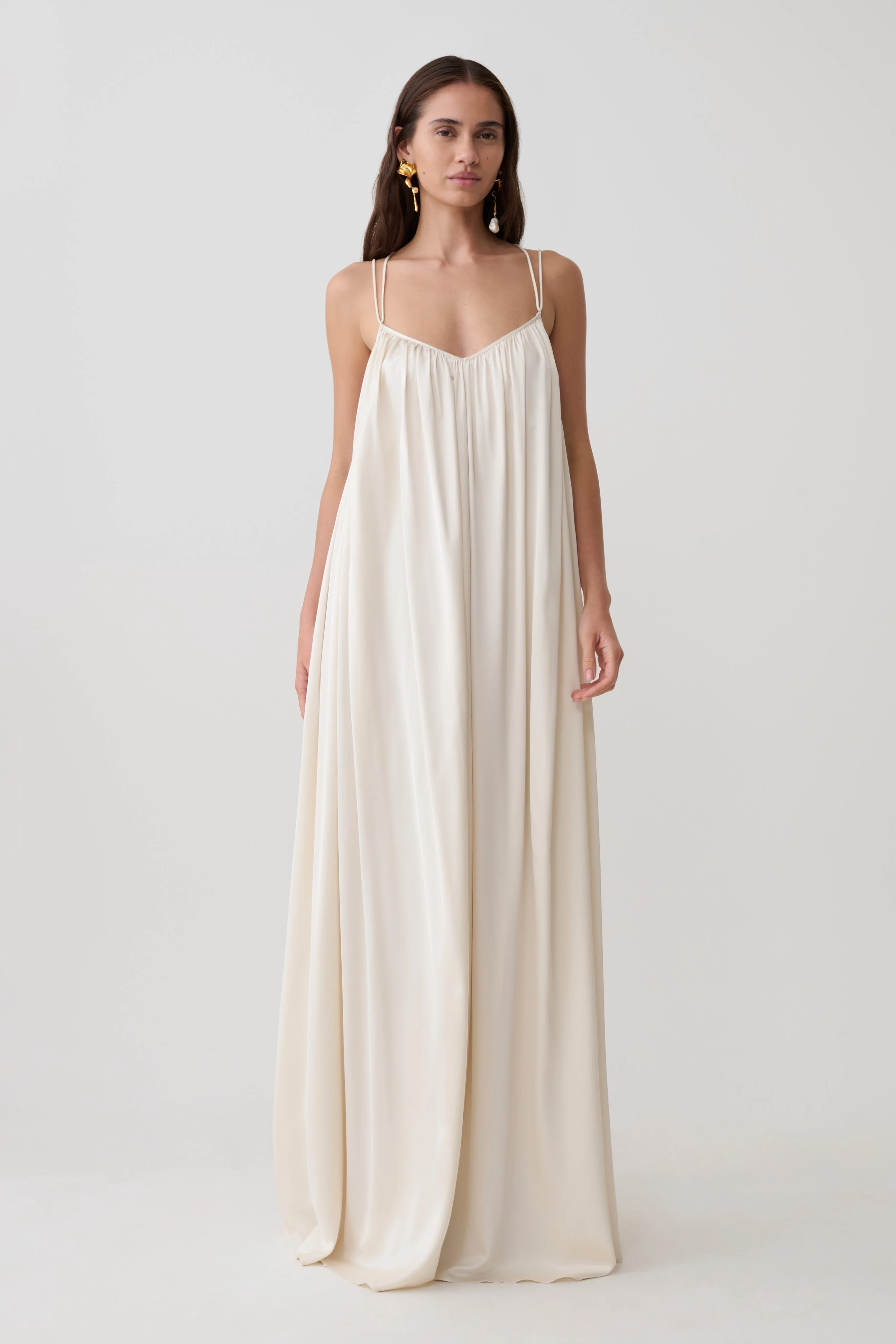 Adriana Satin Gathered Maxi Dress - Buttercream