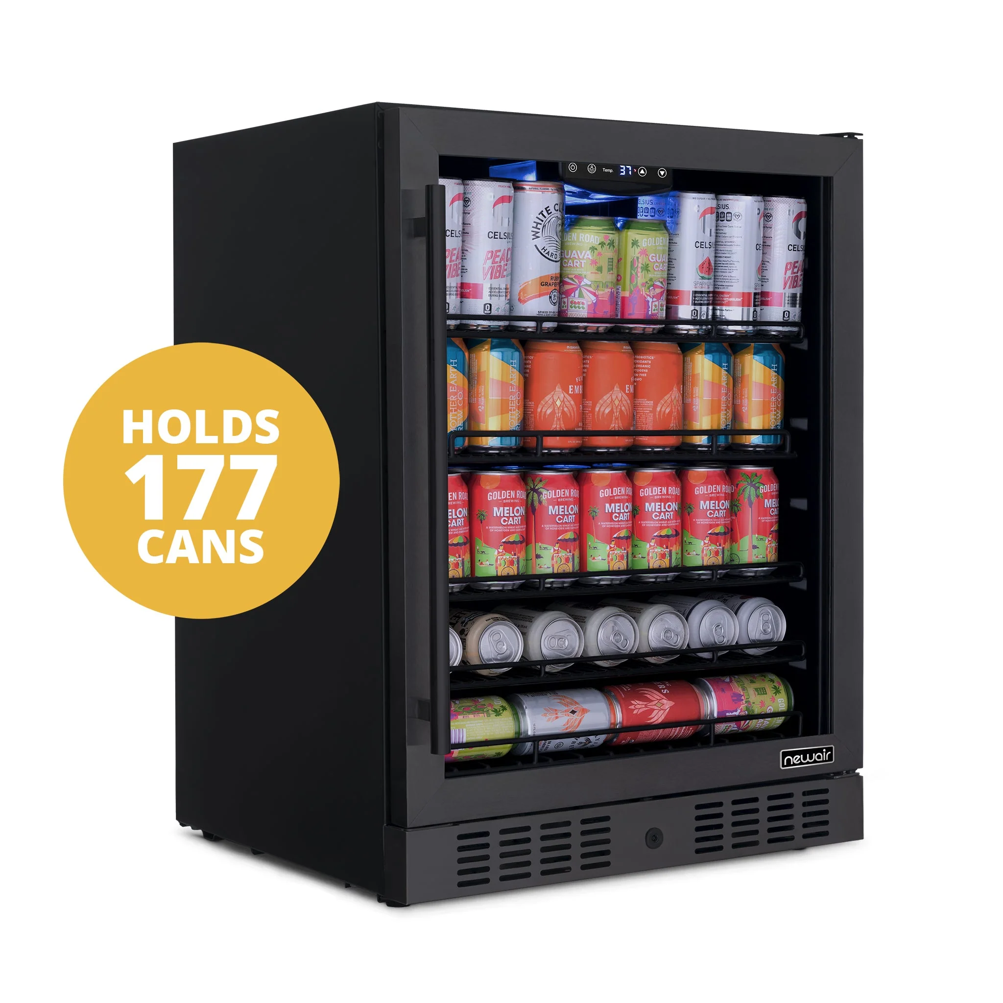 Newair 177-Can Built-In or Freestanding Black Beverage Fridge - 24