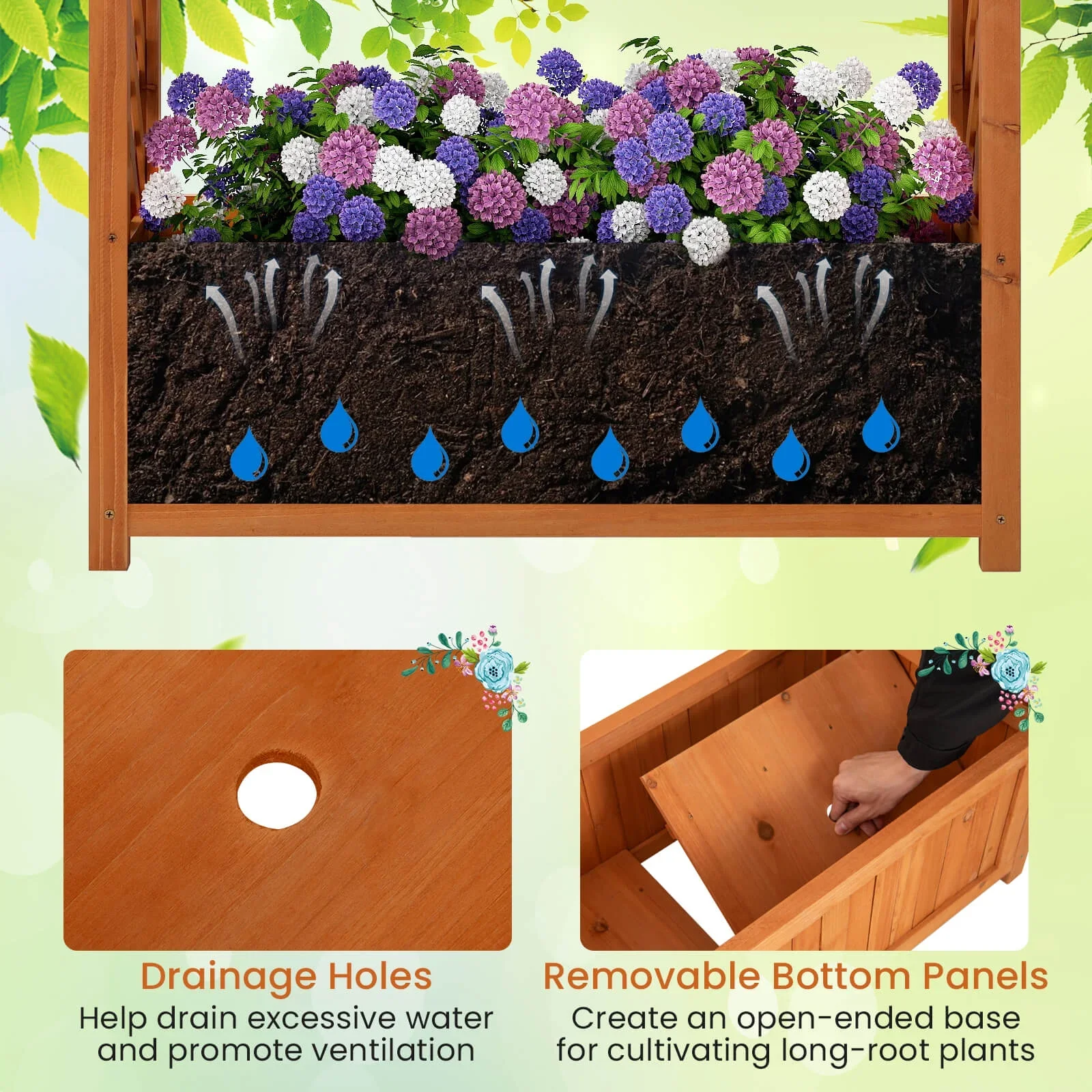 Costway 1 PCS Raised Garden Bed Wooden Elevated Planter Box with Lattice Trellis & Ached Roof