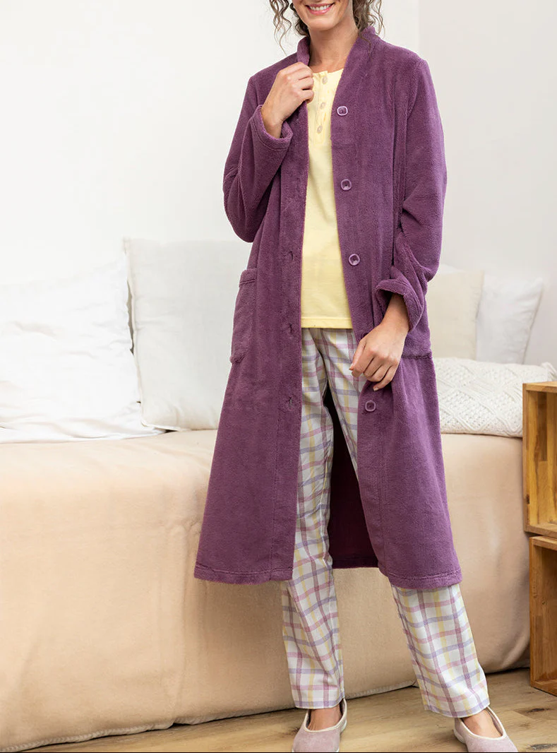 Robe de chambre femme en bambou et coton rose violine