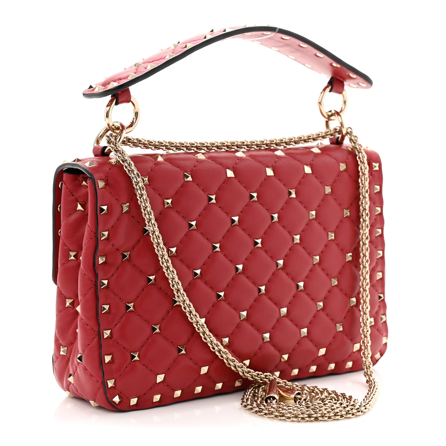 Nappa Medium Rockstud Spike Shoulder Bag Rosso Valentino