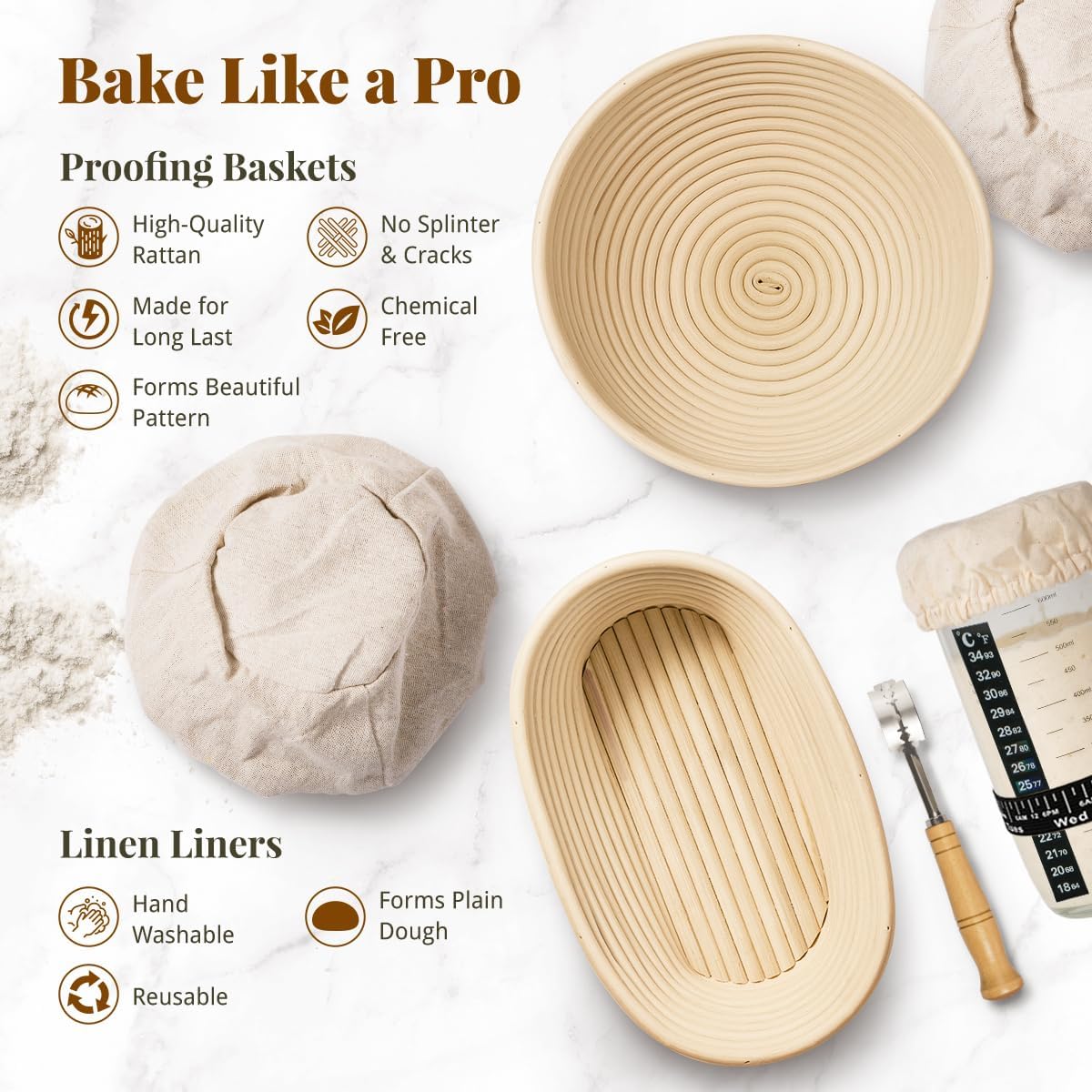 BAVIFY Sourdough Starter Kit, Banneton Bread Proofing Baskets Set