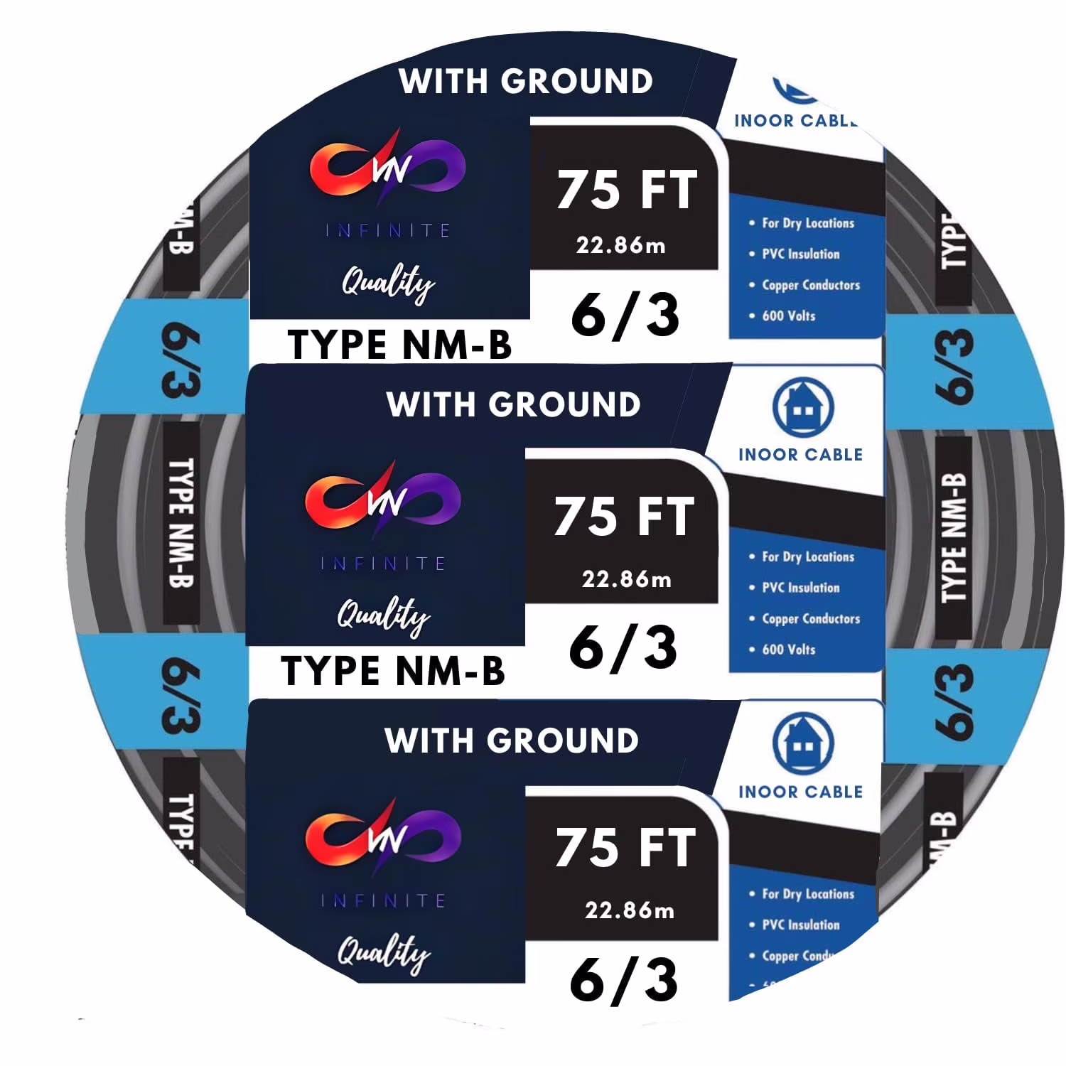 6/3 NM - B Residential Indoor Wire - Non - Metallic - Sheathed Cable Black (75 Ft)