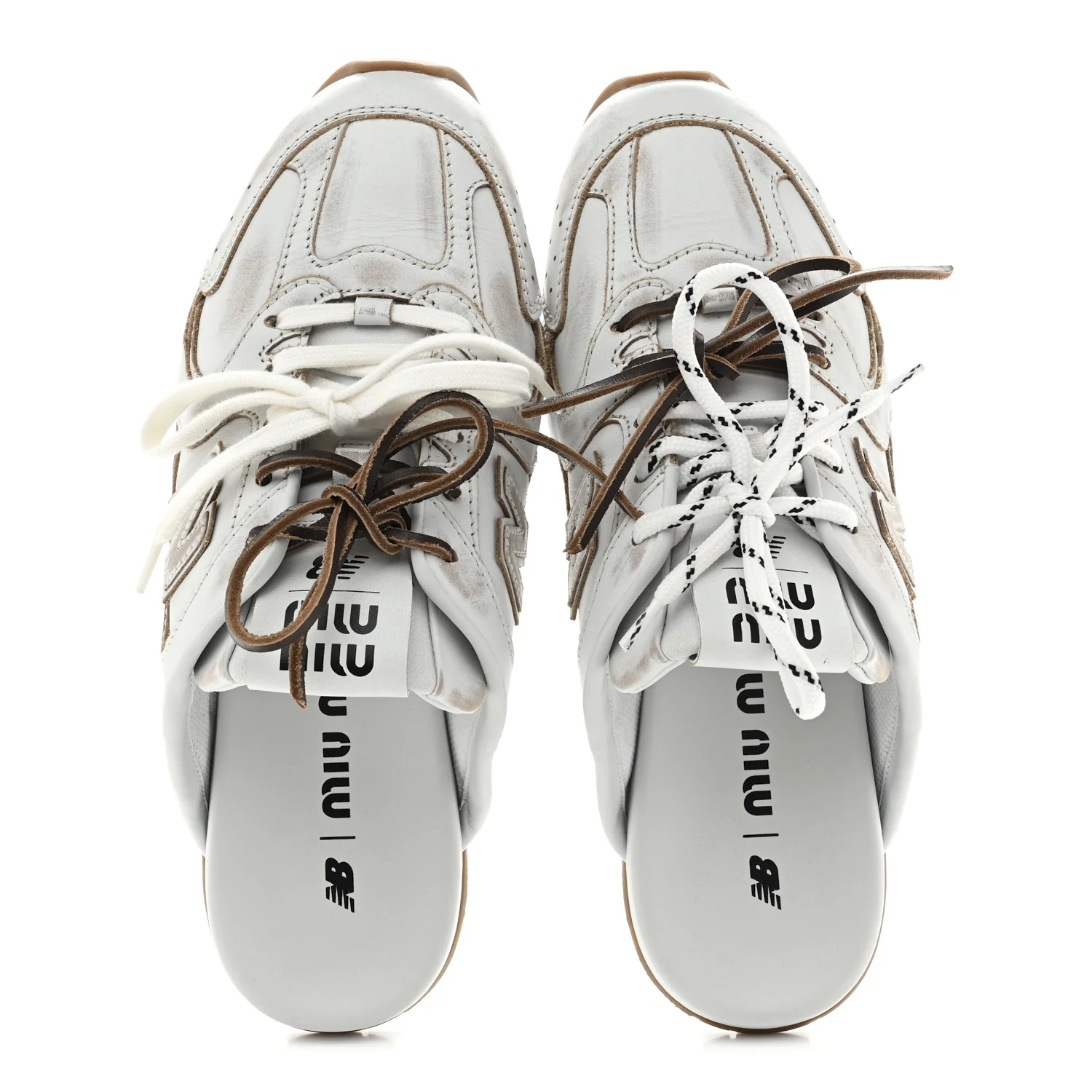 X NEW BALANCE Bleached Calfskin 530 SL Slip-On Sneakers Mules 39 White
