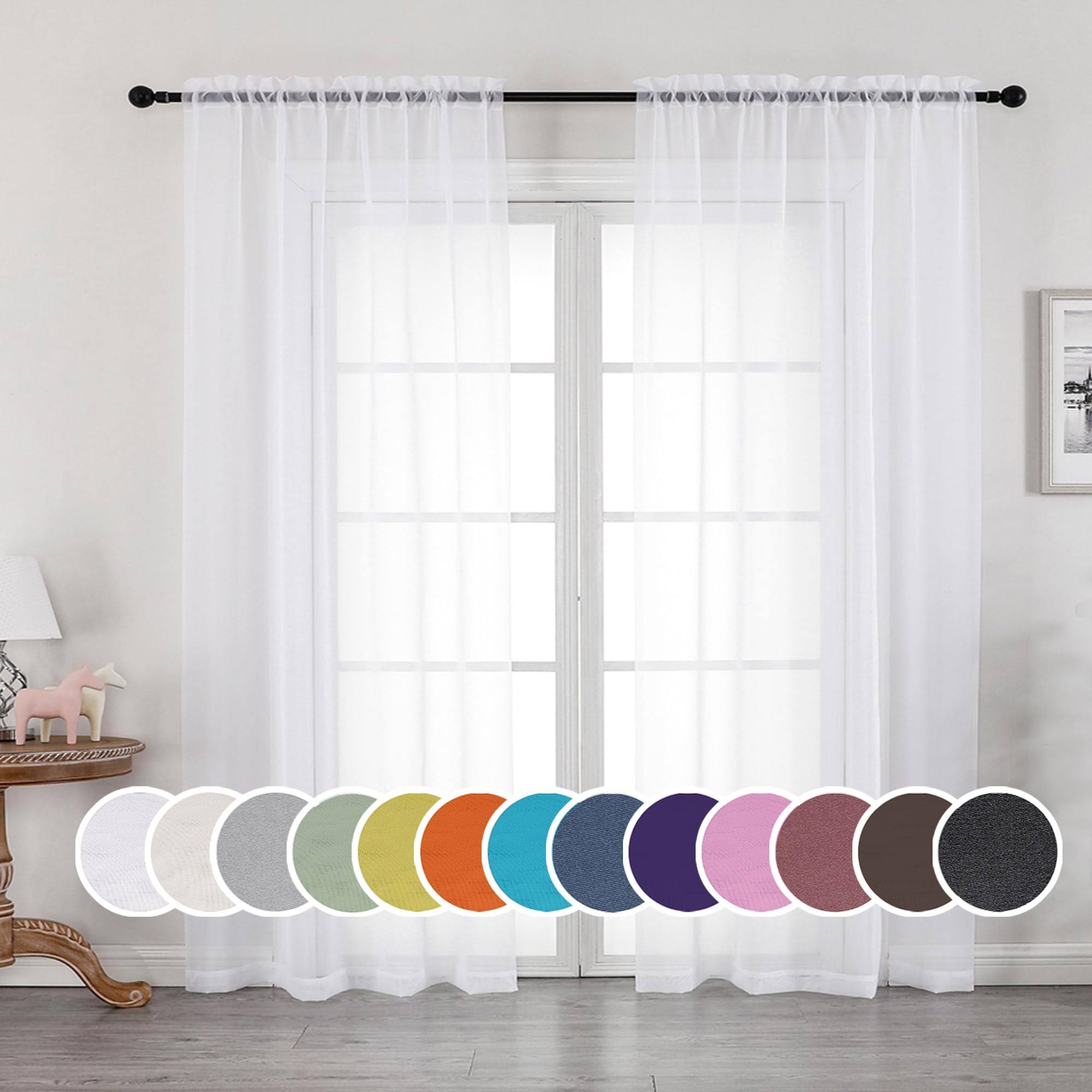 OWENIE Sheer White Curtains, Sheer Curtains 84 Inches Long 2 Panels Set, Rod Pocket Voile Fimly Sheer Drapes for Living Room/Bedroom, 2pcs, Each 42