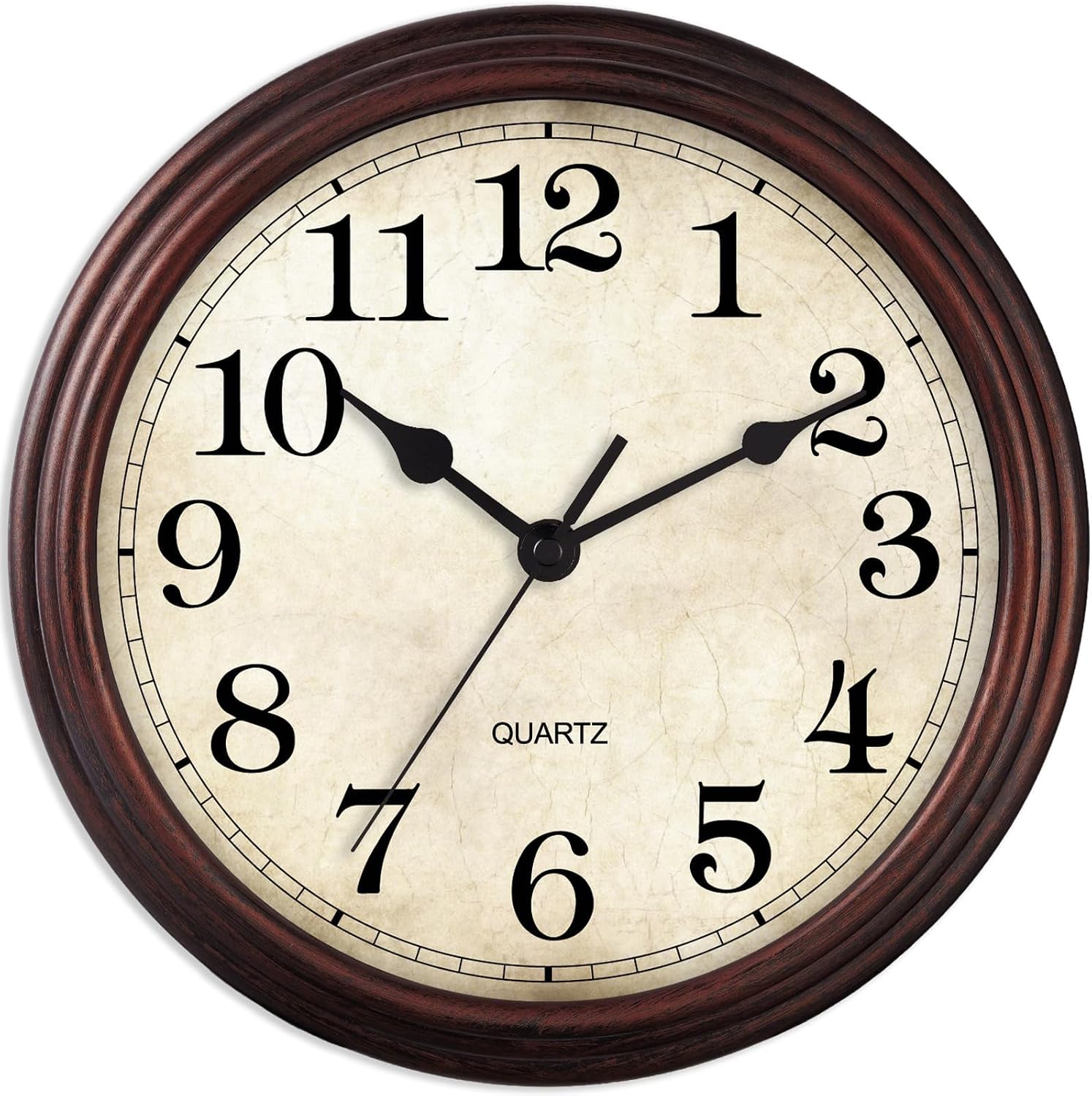 Wall Clock 9 Inch Vintage Decorative Battery Operated Silent Bronze| Round clock; clear glass, easy to read; silent, non-ticking; for living room, kitchen, bedroom