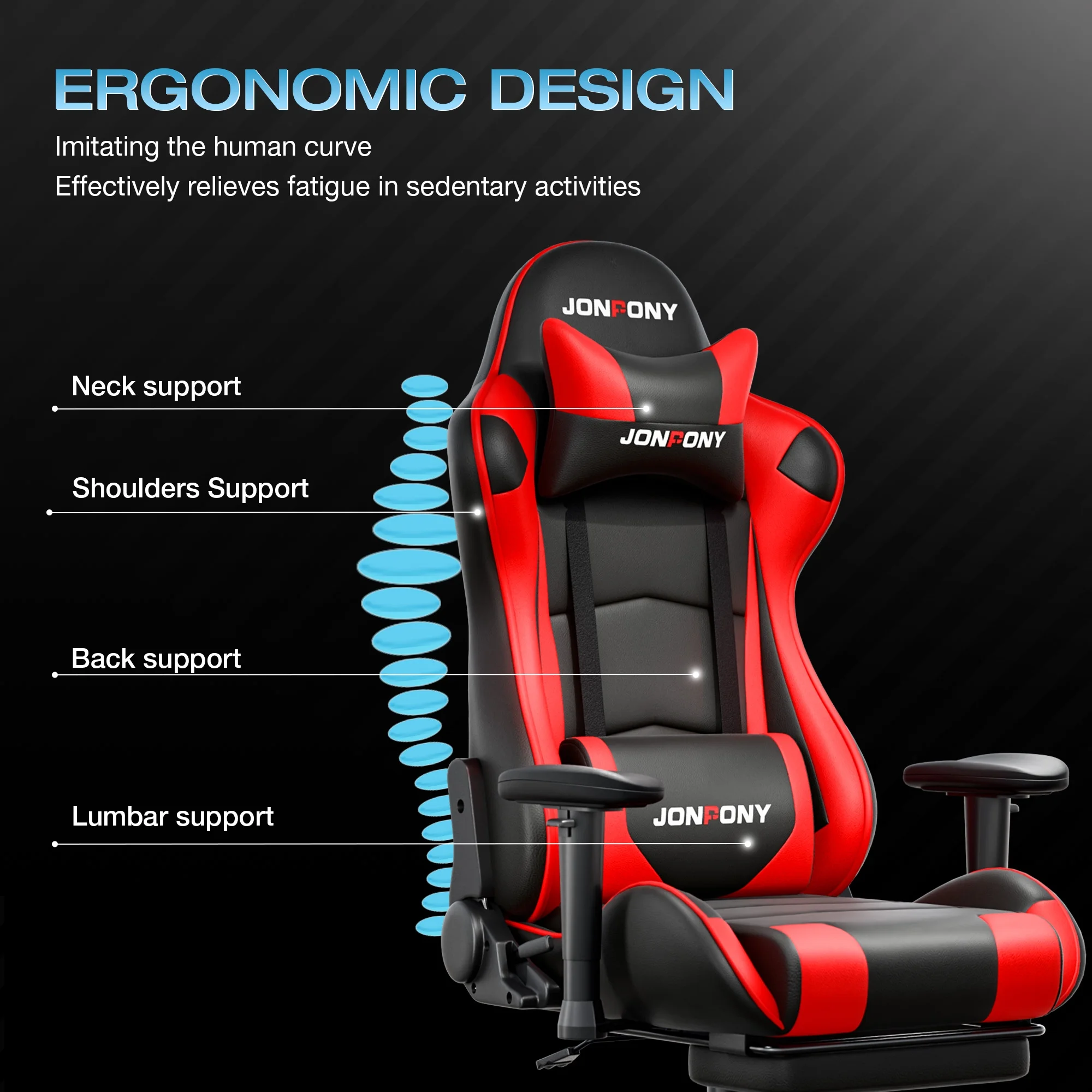 Big and Tall 500LBS Gaming Chair, Ergonomic Design, Gamer Chair PU Leather with Footrest and Lumbar Support, High Back Office Chair Support 8 Hours Long Sitting,Red Computer Chair,Red(Red) - Image 6
