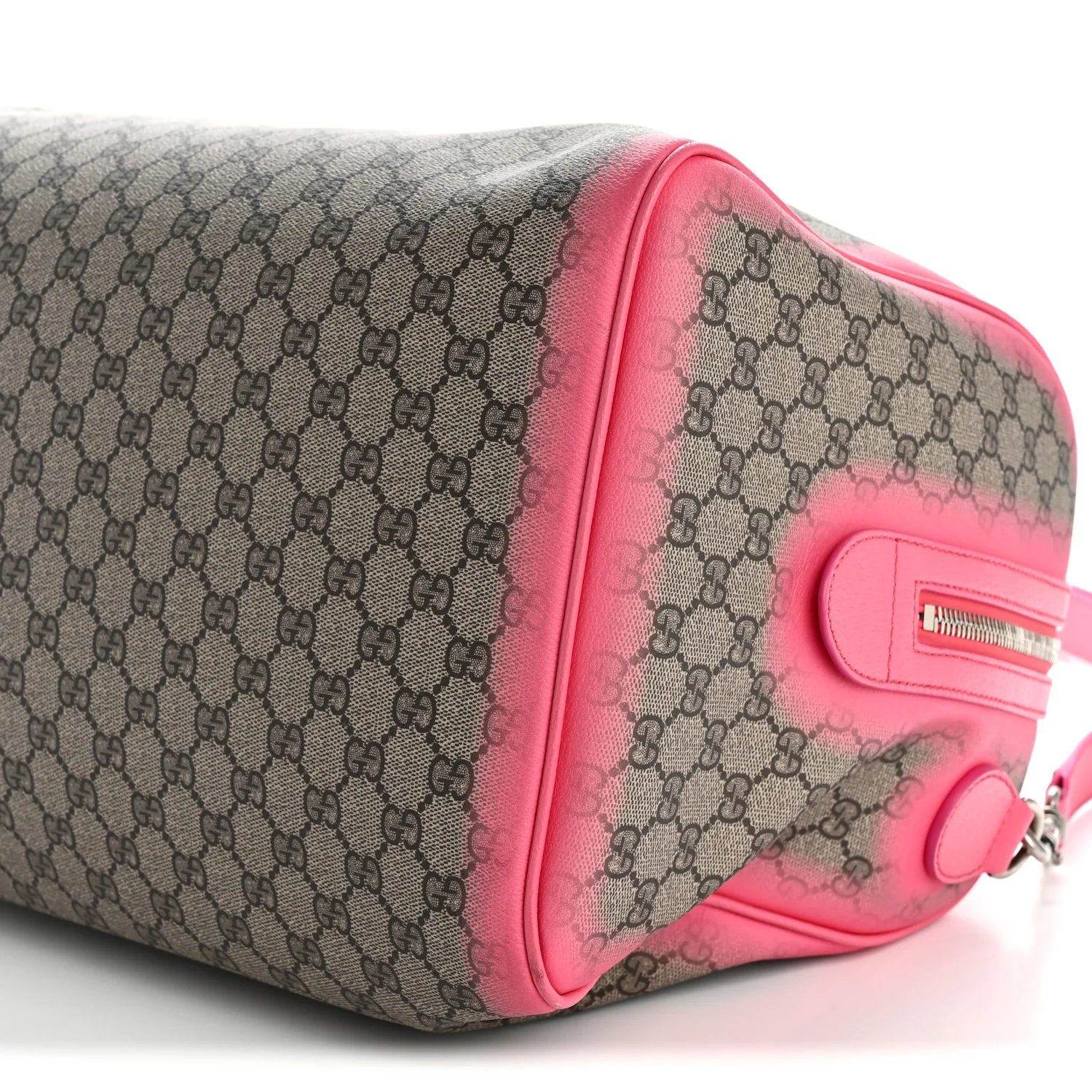 GG Supreme Monogram Textured Dollar Calfskin Airbrushed Medium Savoy Duffle Bag Pink Beige
