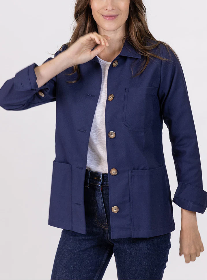 Veste femme style veste de travail bleu marine
