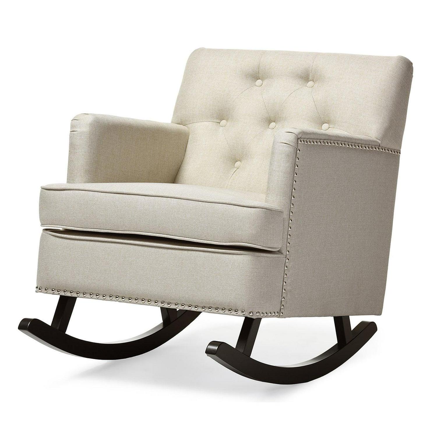 Bethany Modern and Contemporary Gray Fabric Upholstered Button Tufted Rocking Chair Image 7