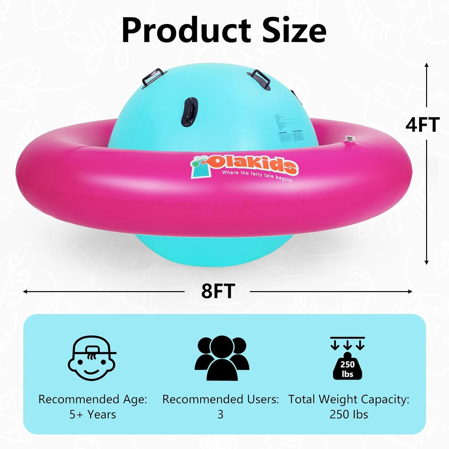 8FT Inflatable Dome Rocker Bouncer, Outdoor Kids Giant Roll and Play Seesaw Rocker with 6 Secure Handles, Max Weight 250 LBS, Toddlers Climbing Toy Backyard Play Center Equipment(Pink+Blue) - Image 9