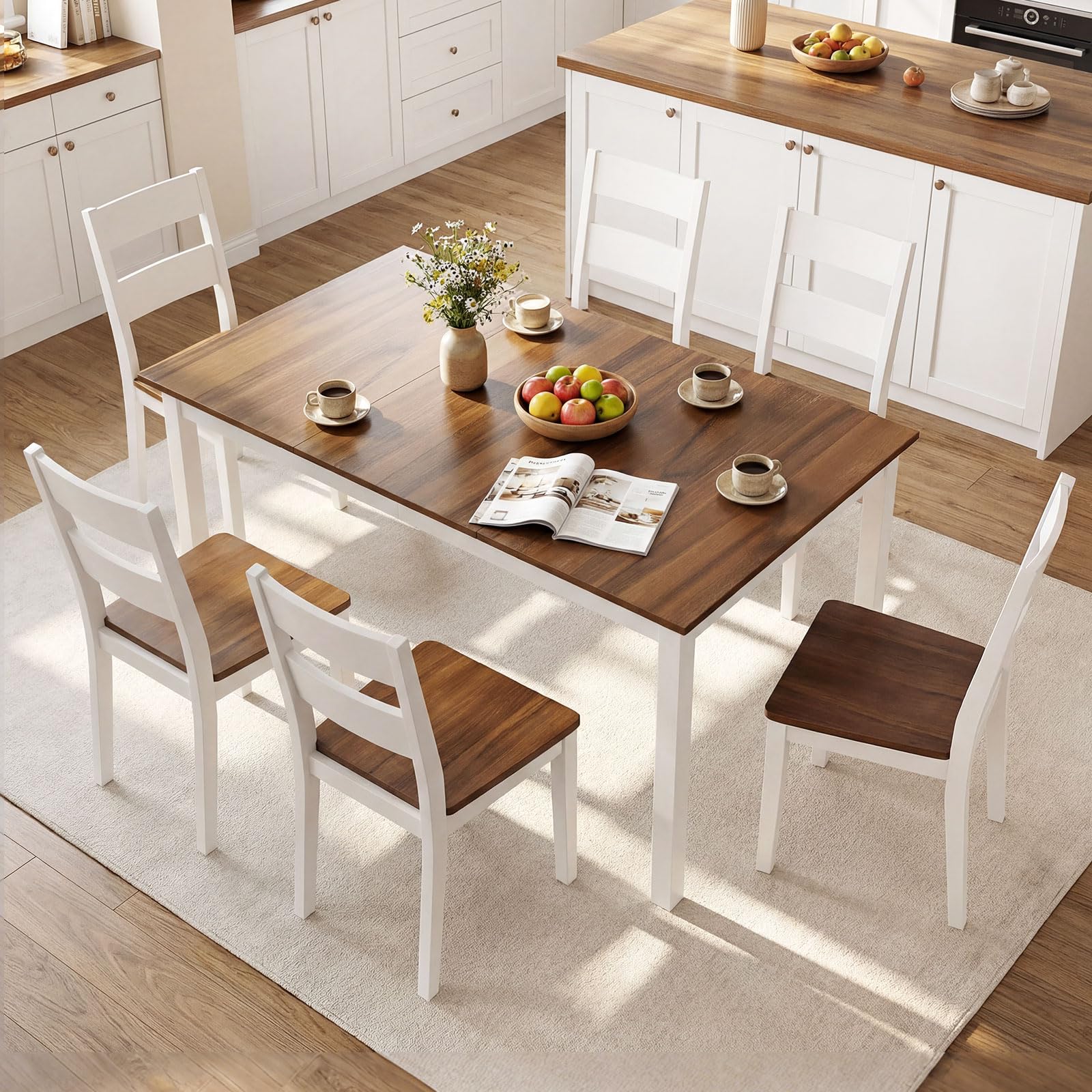 Tangkula 60" Rectangular Dinner Table with Solid Rubber Wood Legs
