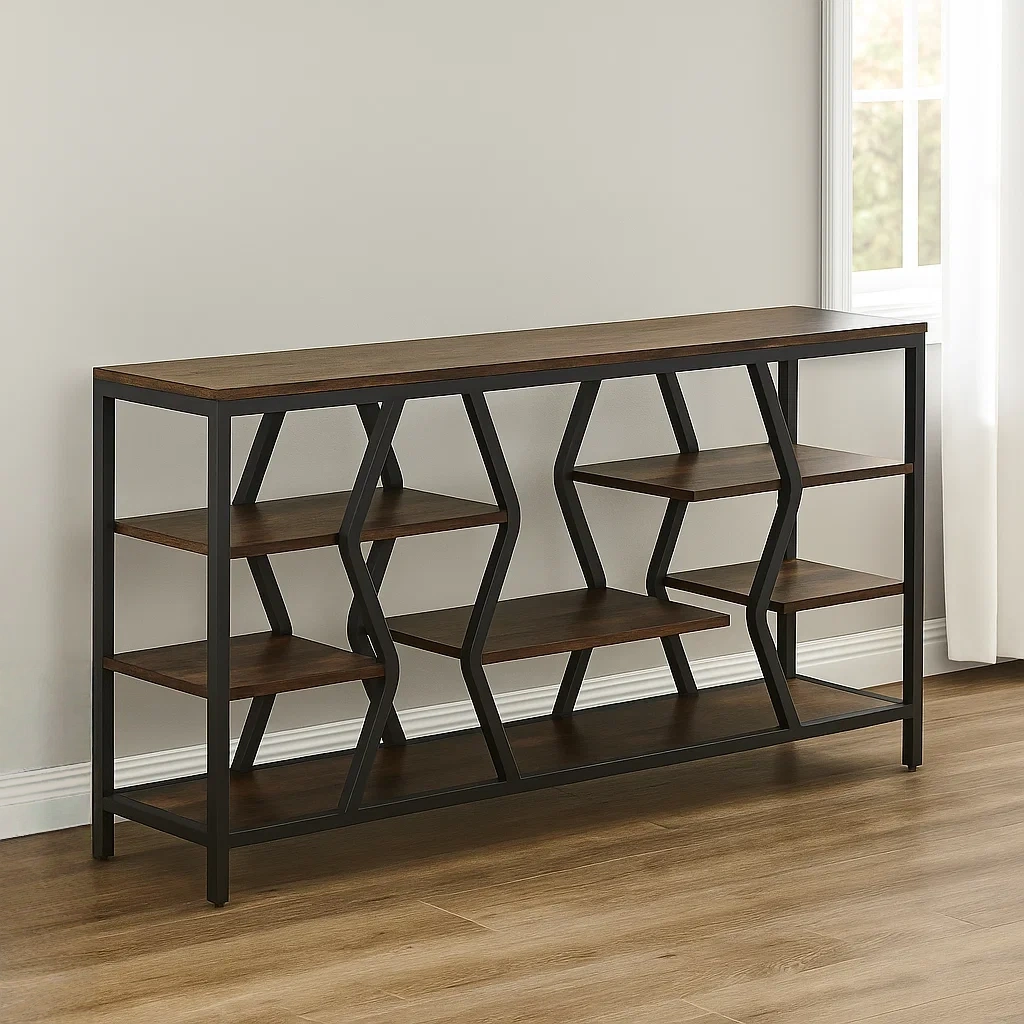 Konsolbord til entre, brun, MDF og metal, egnet til entre, 180x30x91 cm