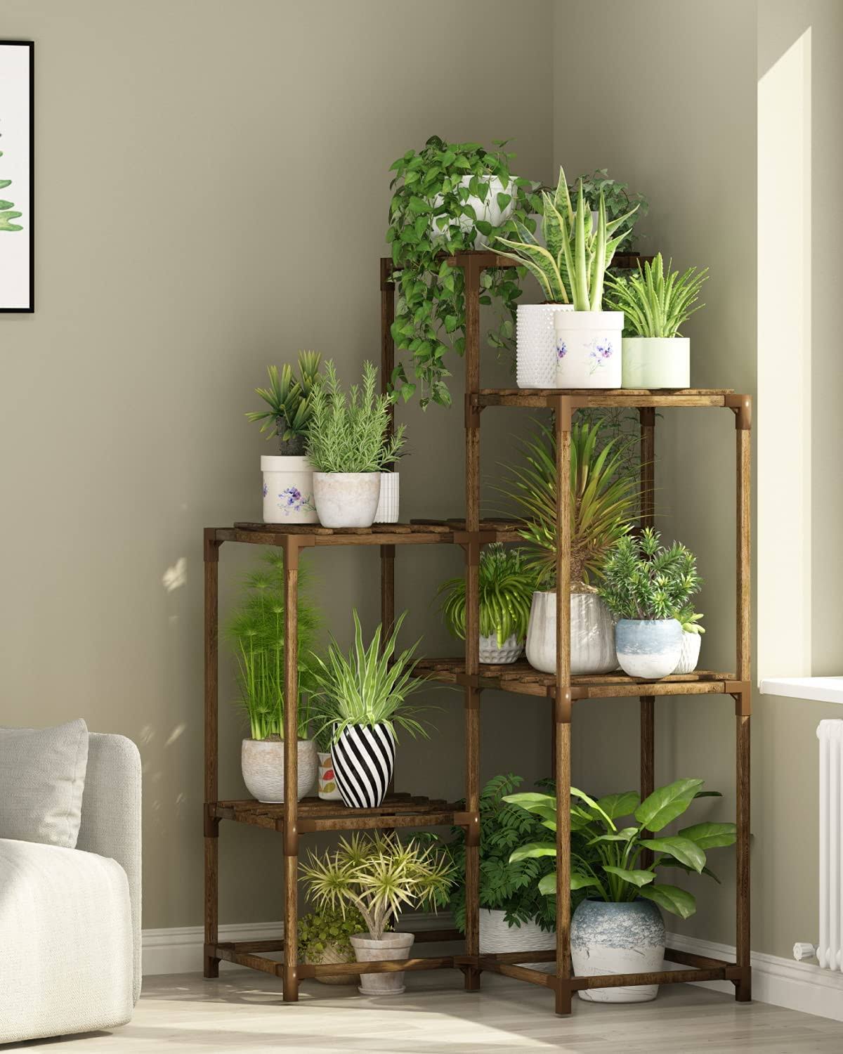 Bamworld Plant Stands Indoor Outdoor Corner Shelf Plant Shelves Indoor Plant Holder for Living 7-Tier Corner Stands Room Outdoor Plant Rack Indoor Mul