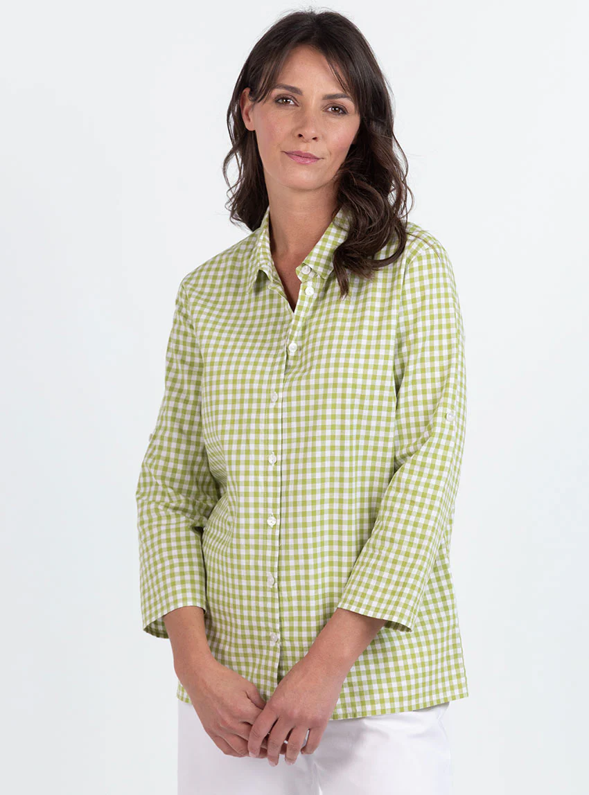 Chemise femme en coton vichy vert anis