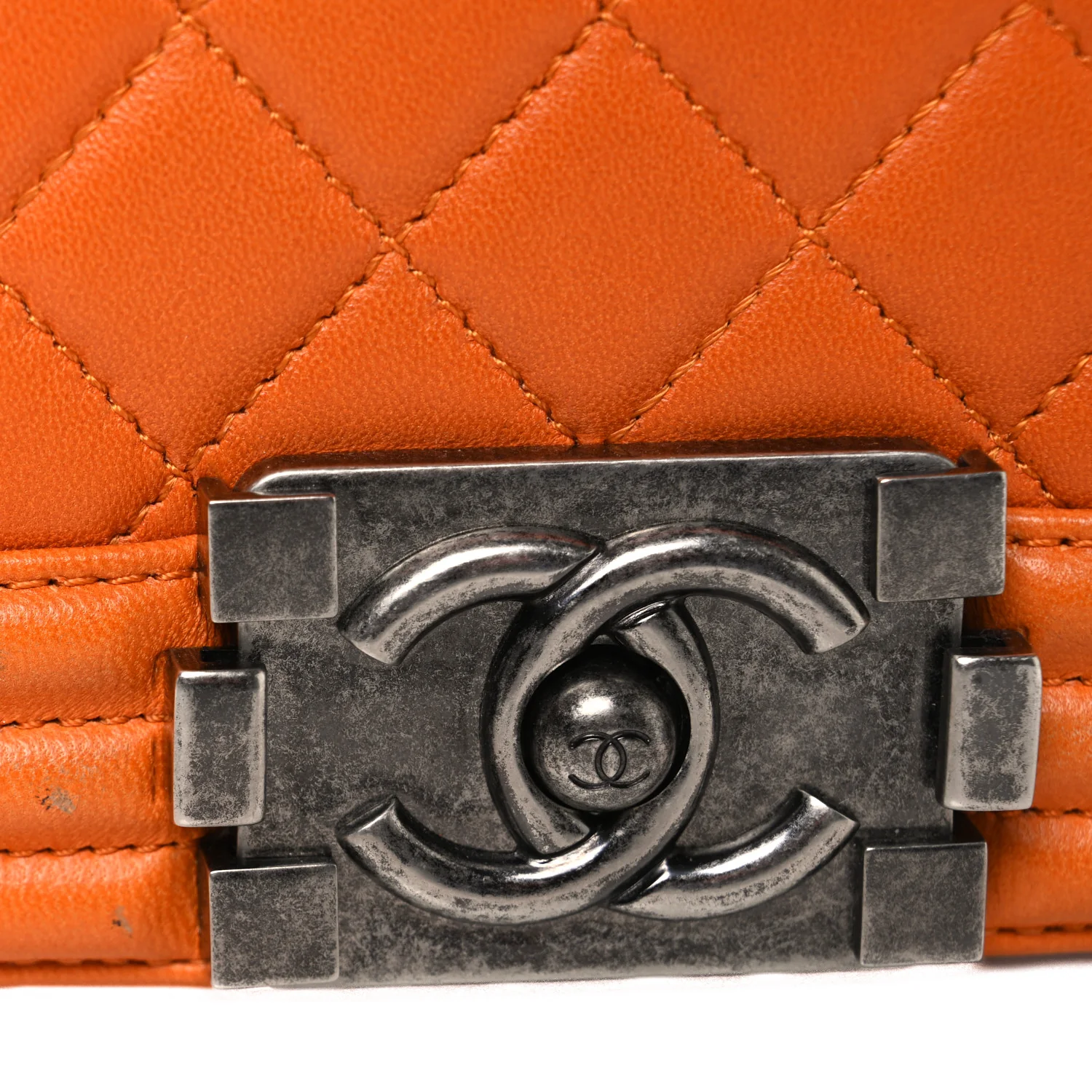Lambskin Quilted Medium Boy Flap Orange