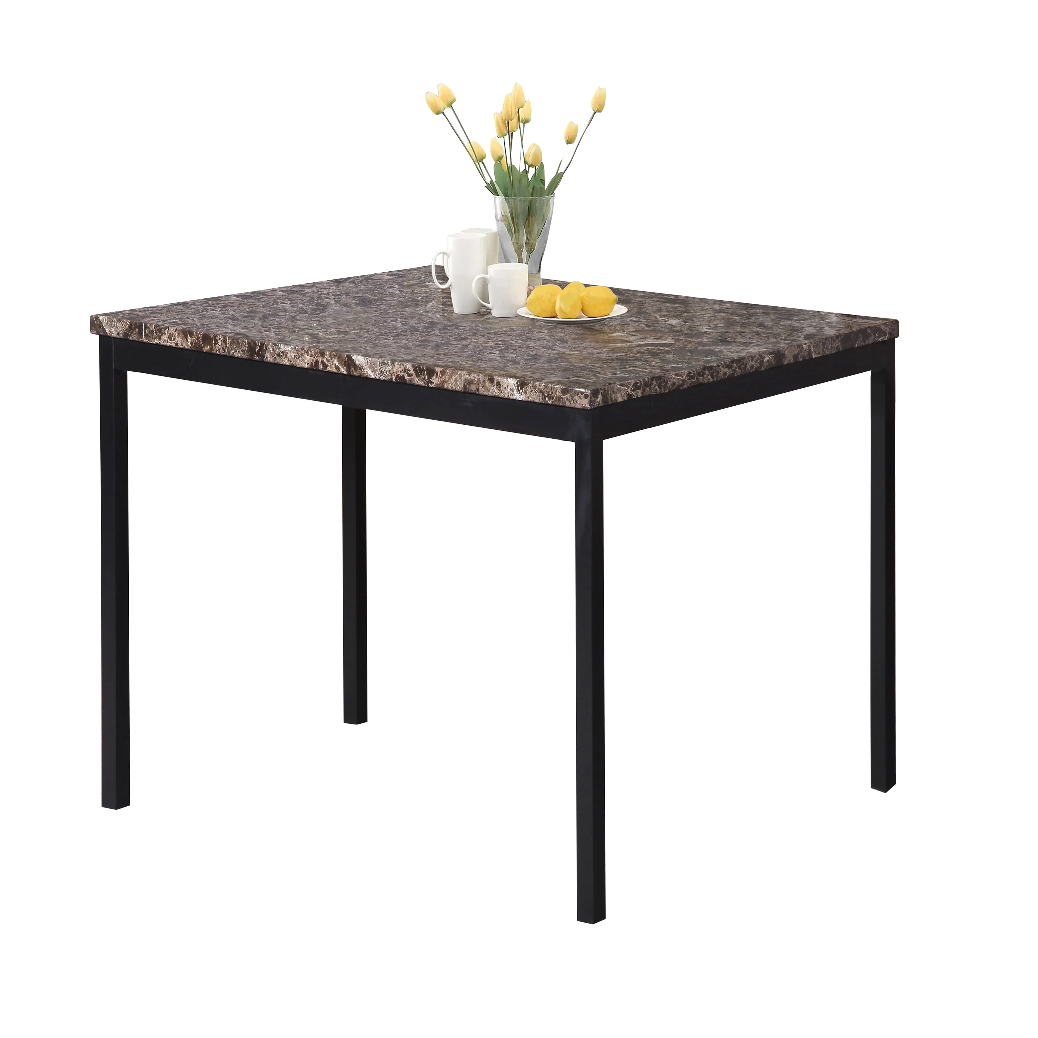 Roundhill Citico Metal Counter Height Dining Table with Laminated Faux Marble Top, Black