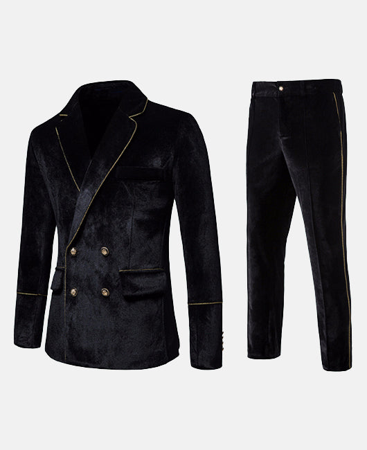 Ensemble blazer et pantalon vintage uni à col à revers croisé