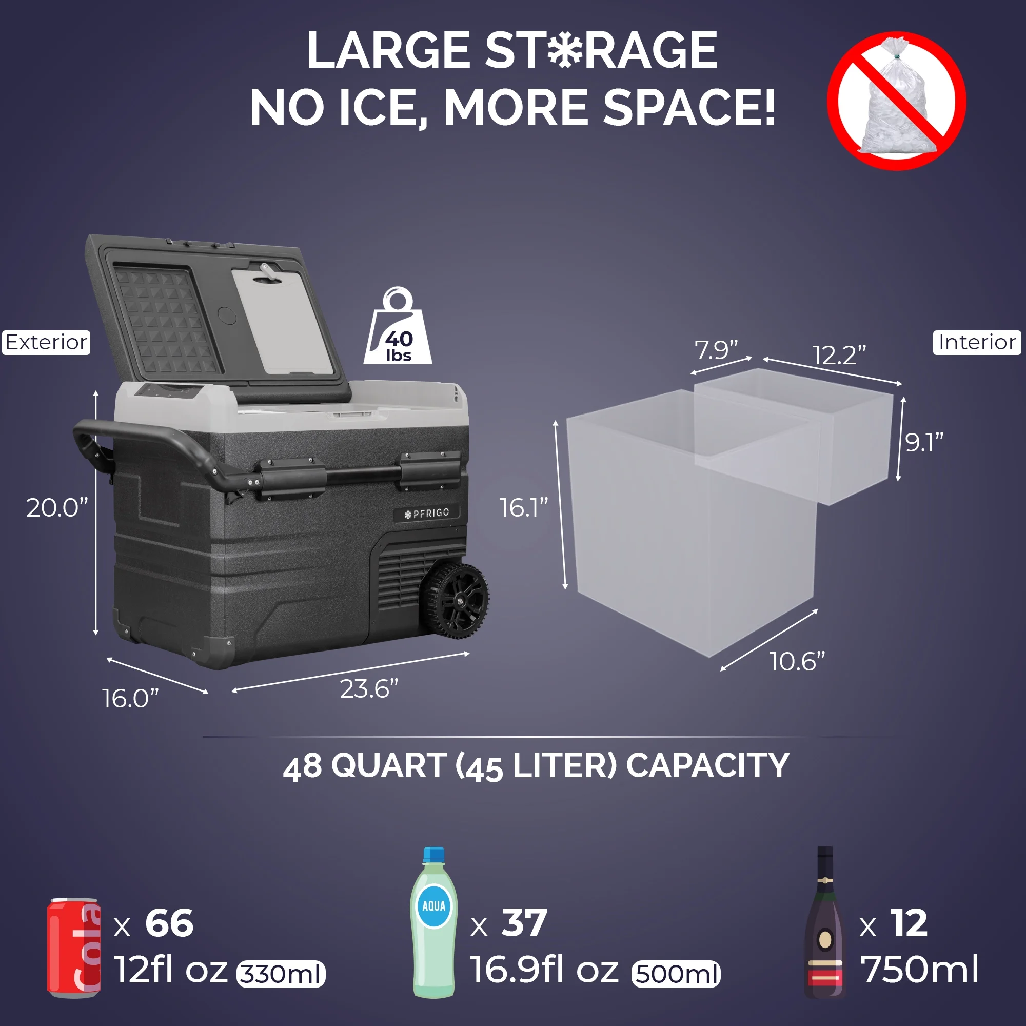 48 Qt Portable 12v Rolling Cooler with LED Touch Panel, Black(45 Liters (48 Quart)) Image 6