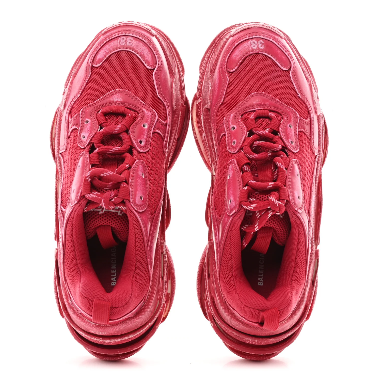Fabric Mesh Faded Washed Womens Triple S Sneakers 38 Red