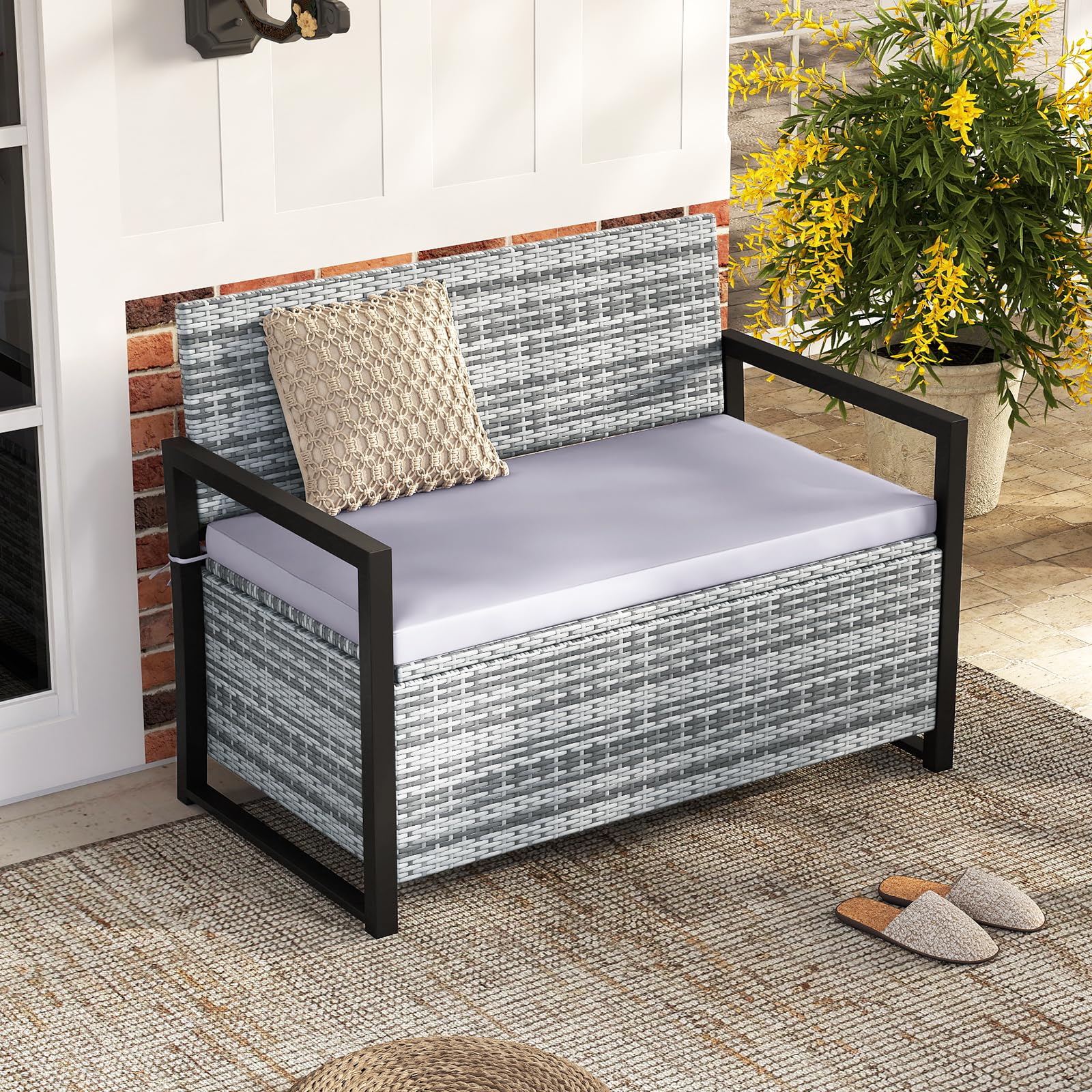 Tangkula 40 Gallon Outdoor Bench with Storage for Backyard