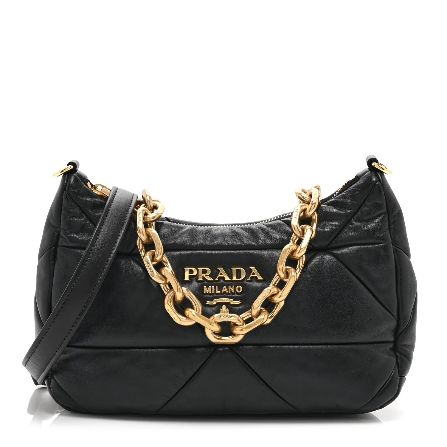Nappa Triangle Quilted Patchwork System Bag Black