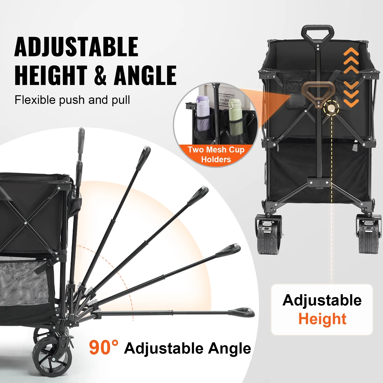 Foldable Double Decker Wagon, 400L Collapsible Wagon Cart with All-Terrain Wheels,Heavy Duty Folding Wagon Cart 350-450 lbs Weight Capacity for Camping,Shopping,Garden,52" Extra Long Extender - Image 3