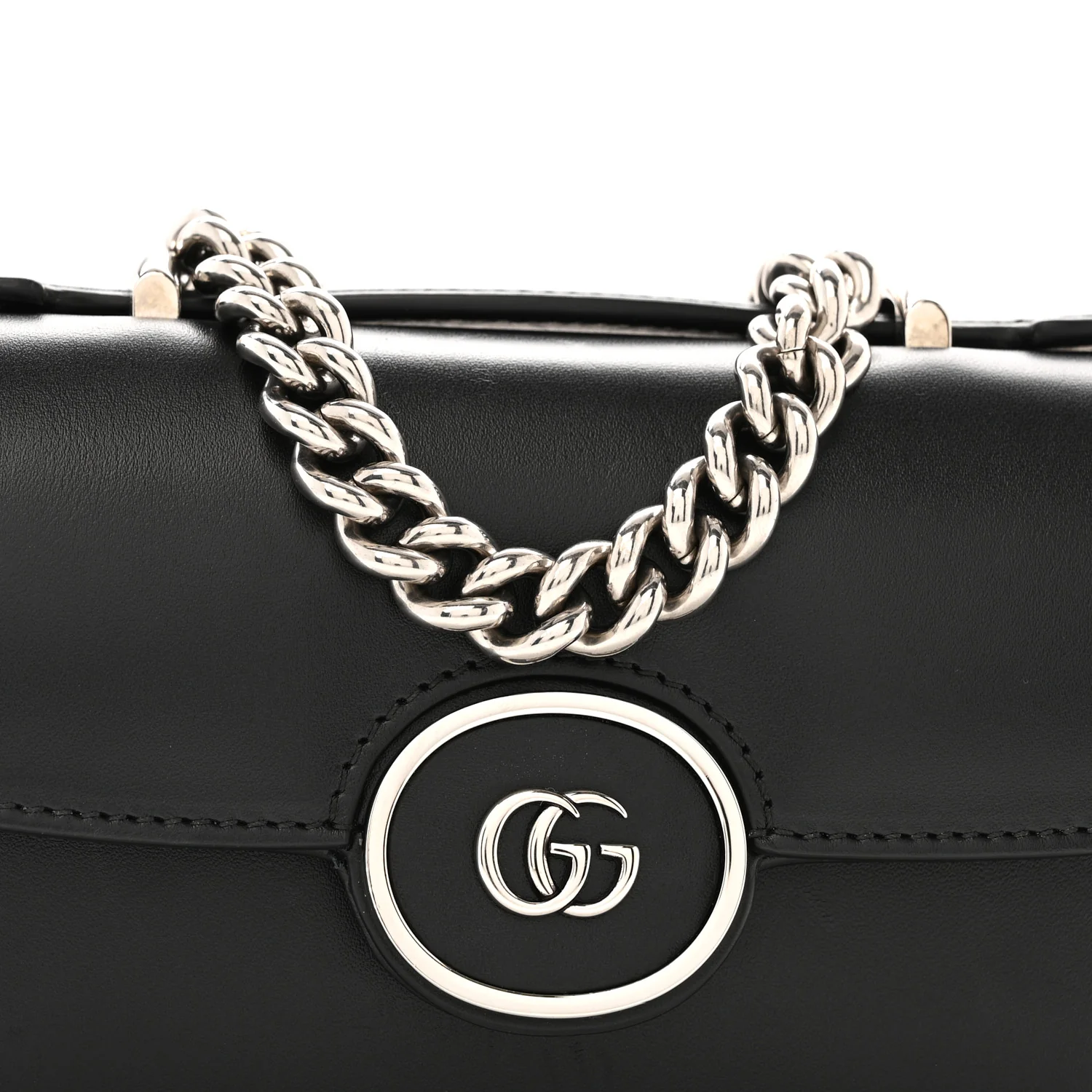 Senna Calfskin Petite GG Top Handle Shoulder Bag Black
