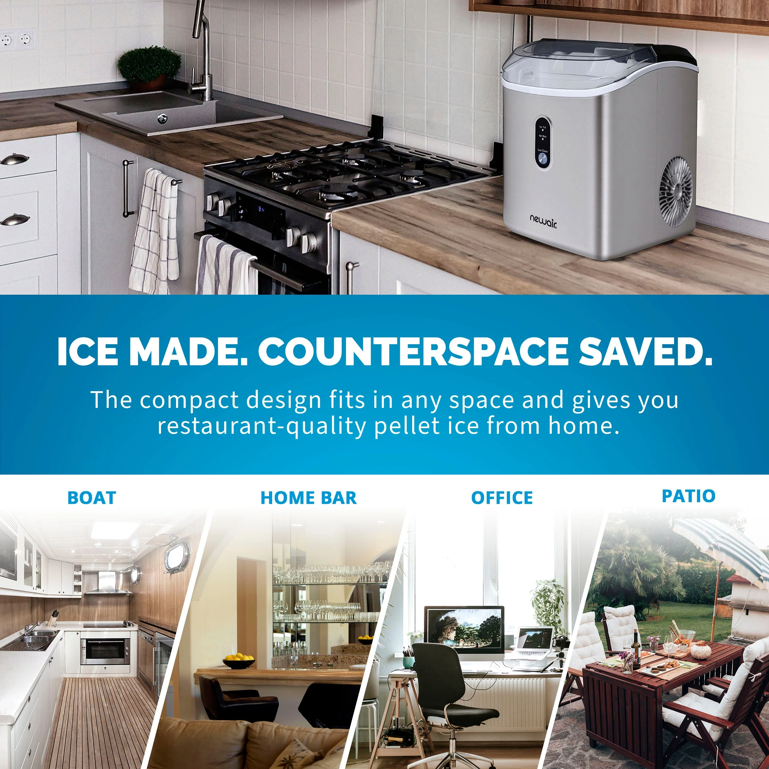 Newair Countertop Nugget Ice Maker in Matte Black or Stainless Steel, 26 lbs/Day