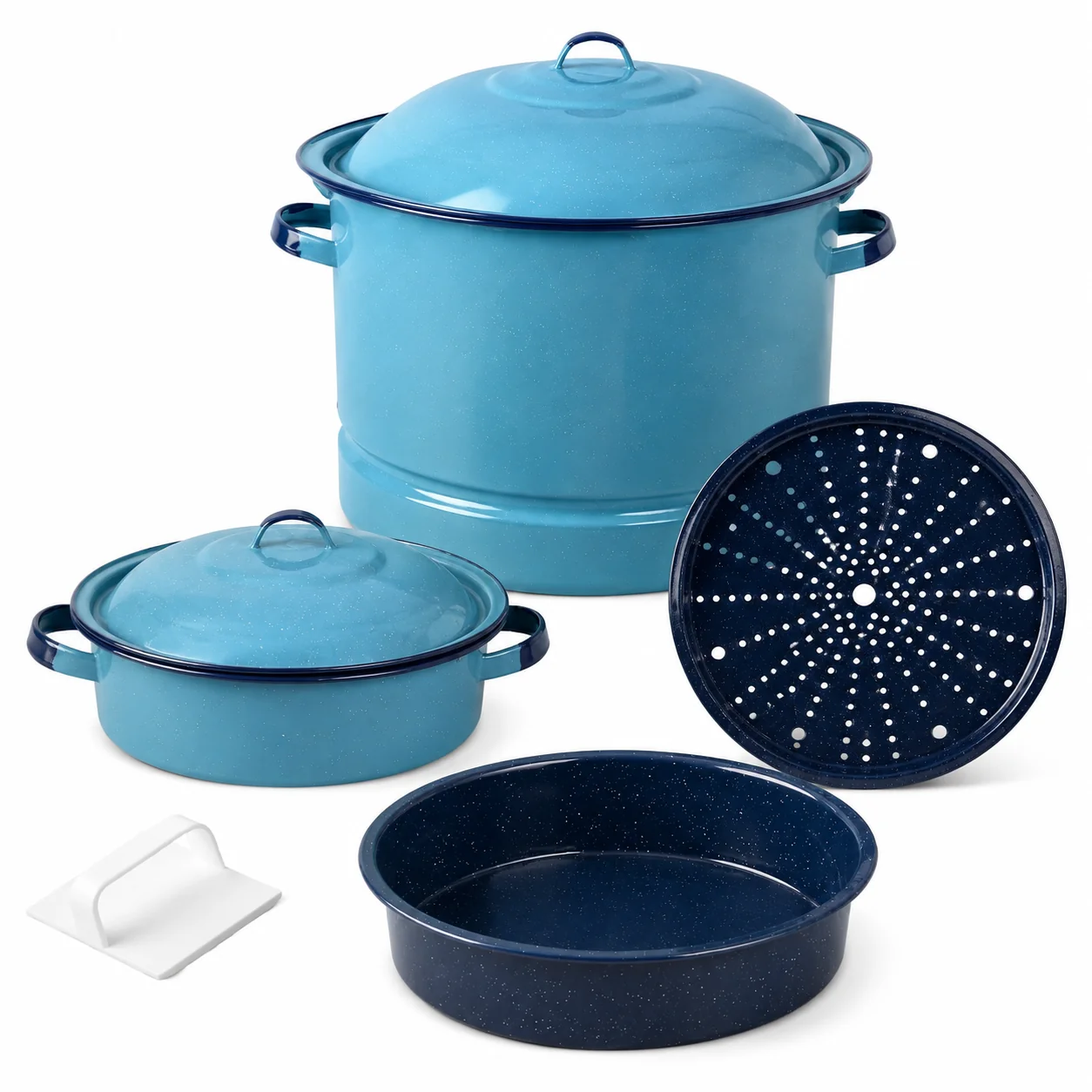 6 Piece Enameled Steel Cookware Set Steamer Dutch Oven Multi Use Dish Kitchen Pots and Pans Set