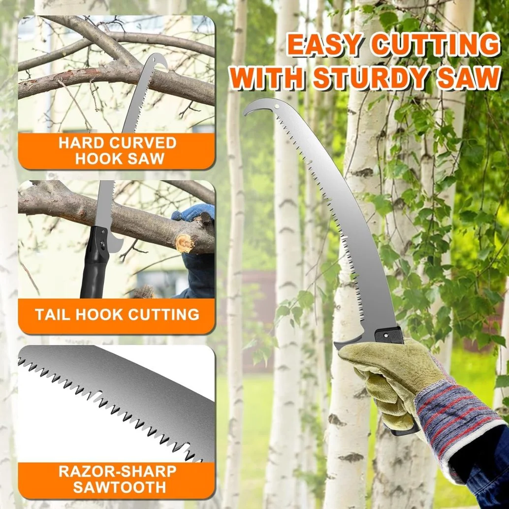 30FT Reach Pole Saw for Tree Trimming, Telescoping Tree Pruner Extendable with 5-24FT Extension Pole, Manual Saw for Yard, Garden, Patios - Image 3