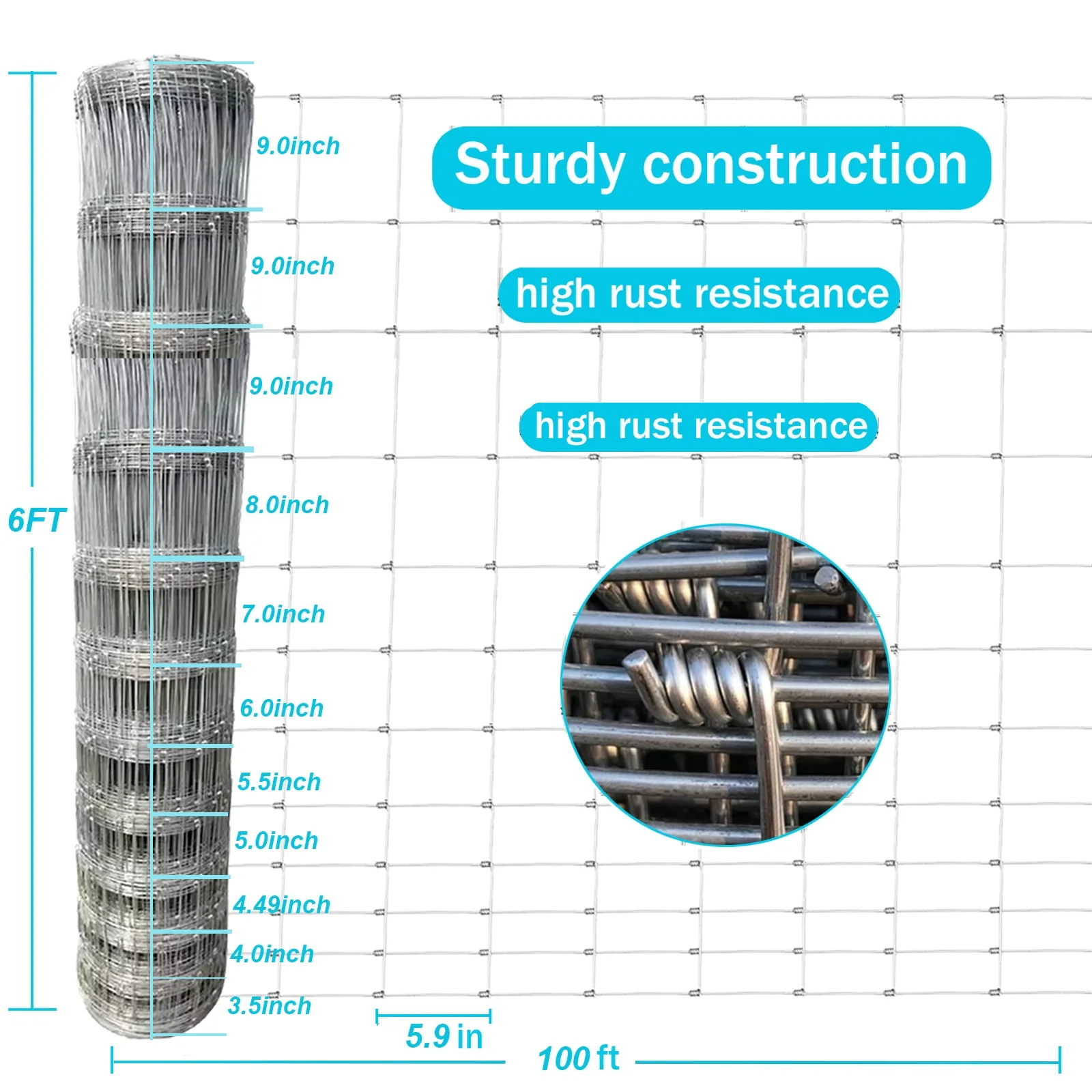 Farm Fence, 4ft x 164ft Galvanized Wire Fencing, Cattle Fence, Deer Fence, Heavy Zinc Coating Farm Fence Used to Hog Goat Fencing for Yard Garden and Field