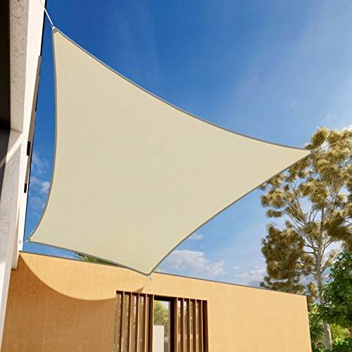 E&K Sunrise 10' x 14' Beige Rectangle Sun Shade Sail Outdoor Shade Cloth UV Block Fabric,Curve Edge-Customized