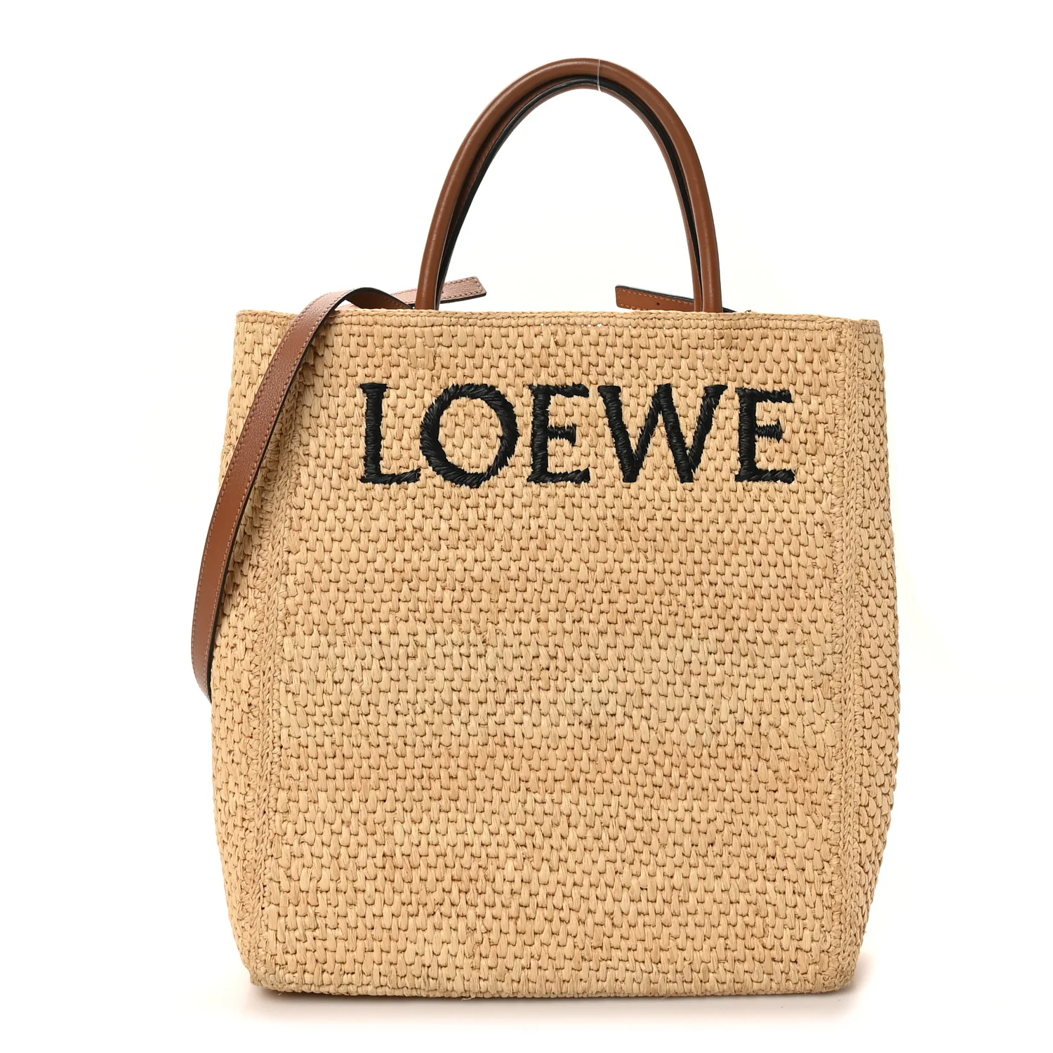 Raffia Calfskin Standard A4 Tote Bag Natural Black