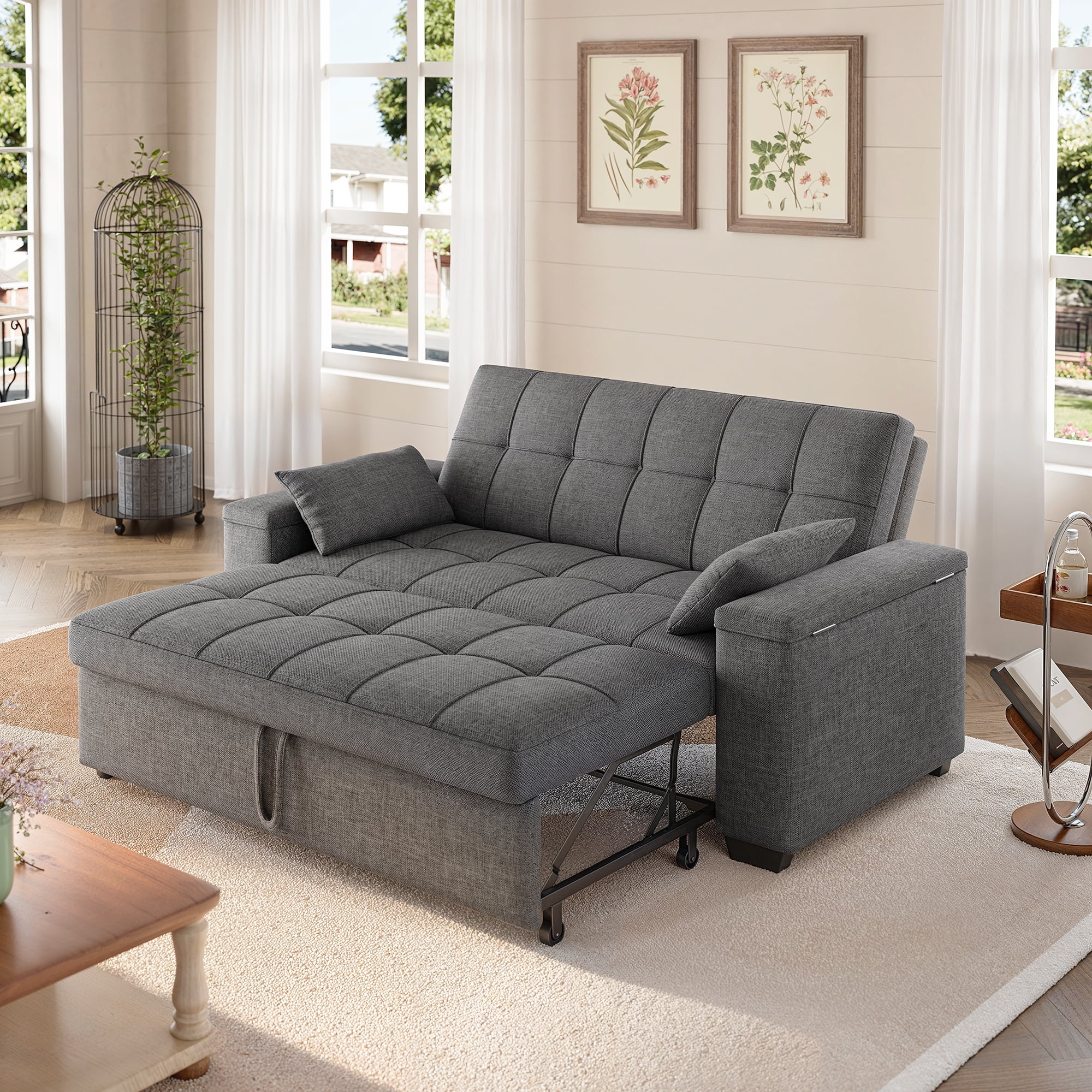 Sofa Bed, 3 in 1 Convertible Couch Bed with Storage Armrest and Adjustable Backrest for Living Room, Dark Gray - Image 3