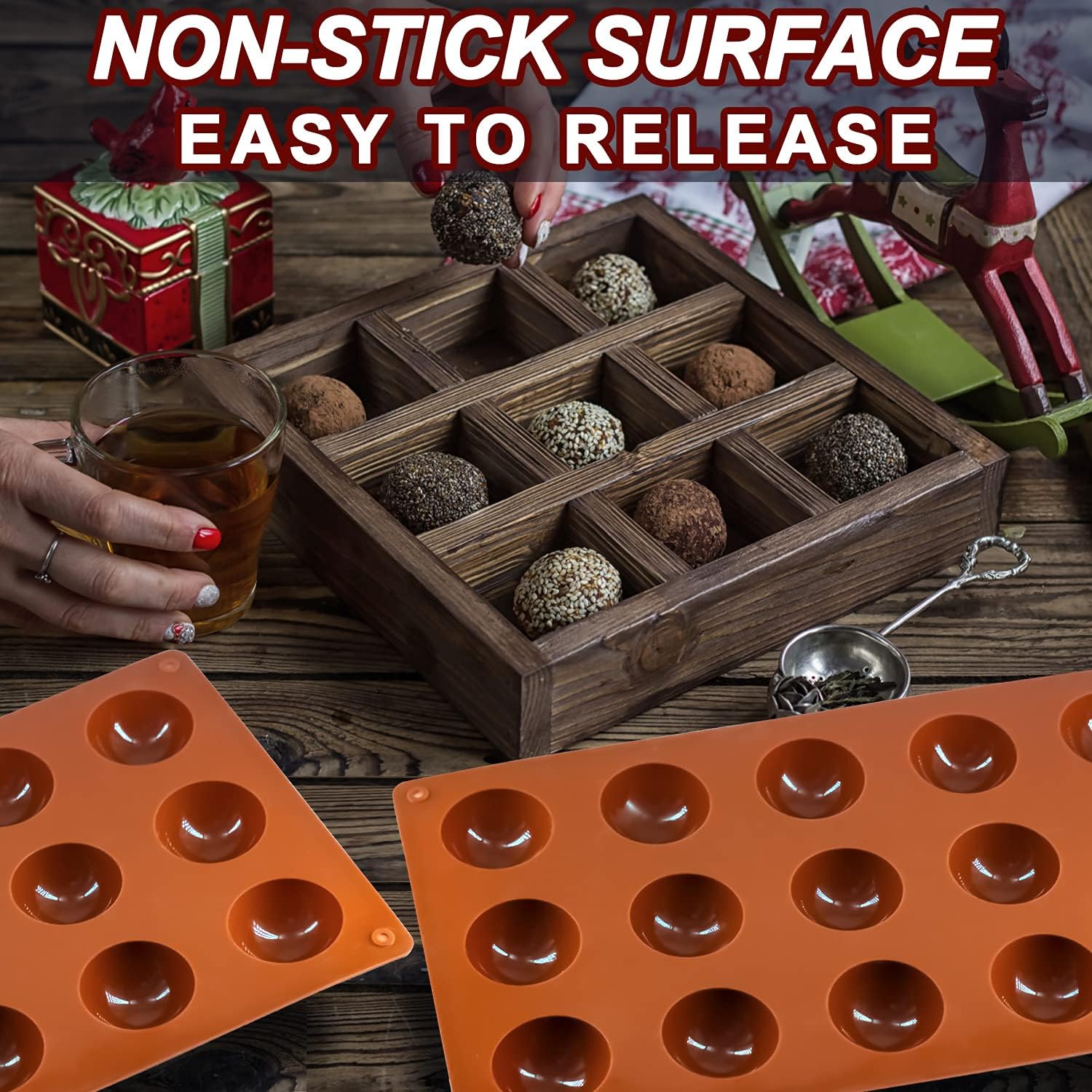 Lerykin Small 15-Cavity Semi Sphere Silicone Molds Non-Stick, 2 Packs Half Sphere Silicone Baking Molds for Making Jelly, Chocolates and Cake