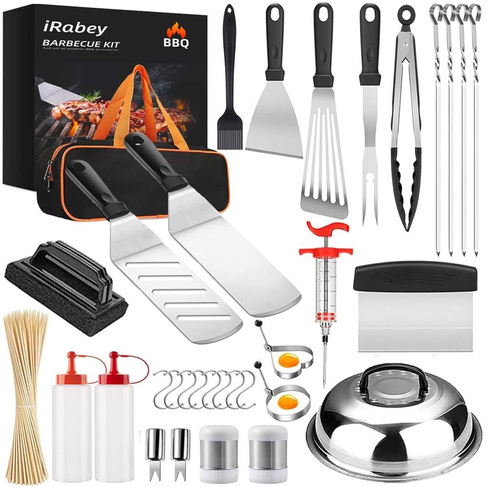 iRabey Blackstone Griddle Accessories Kit, 131 Pcs Griddle Grill Tools Set Stainless Steel Grill BBQ Spatula Set, Blackstone Griddle