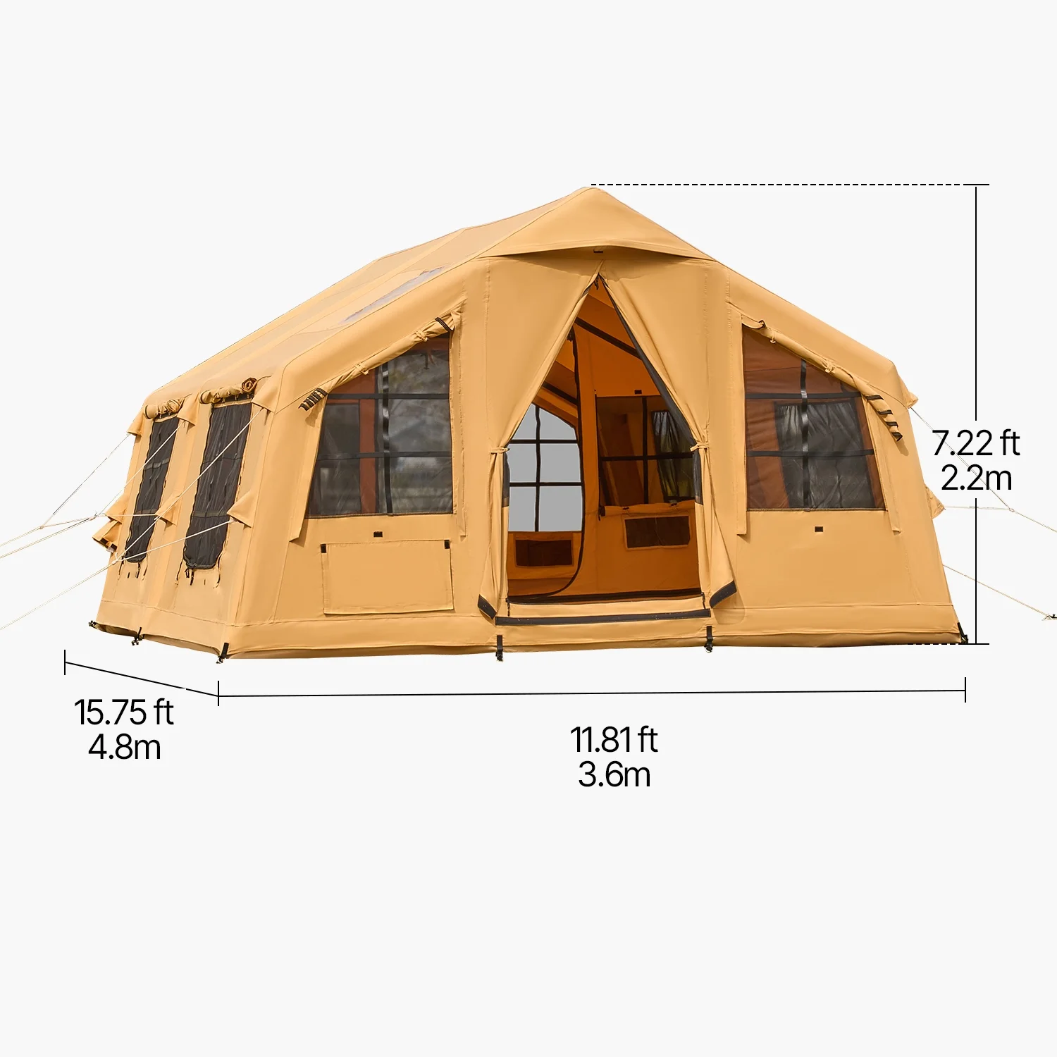 Inflatable Tent for Camping, 15.75 x 11.81 x 7.22 Ft Glamping Blow up Tent for 8-12 People, Air-Filled Camping Shelters, Outdoor Living Tent with Dual Sunroofs, Stove Jack - Image 8