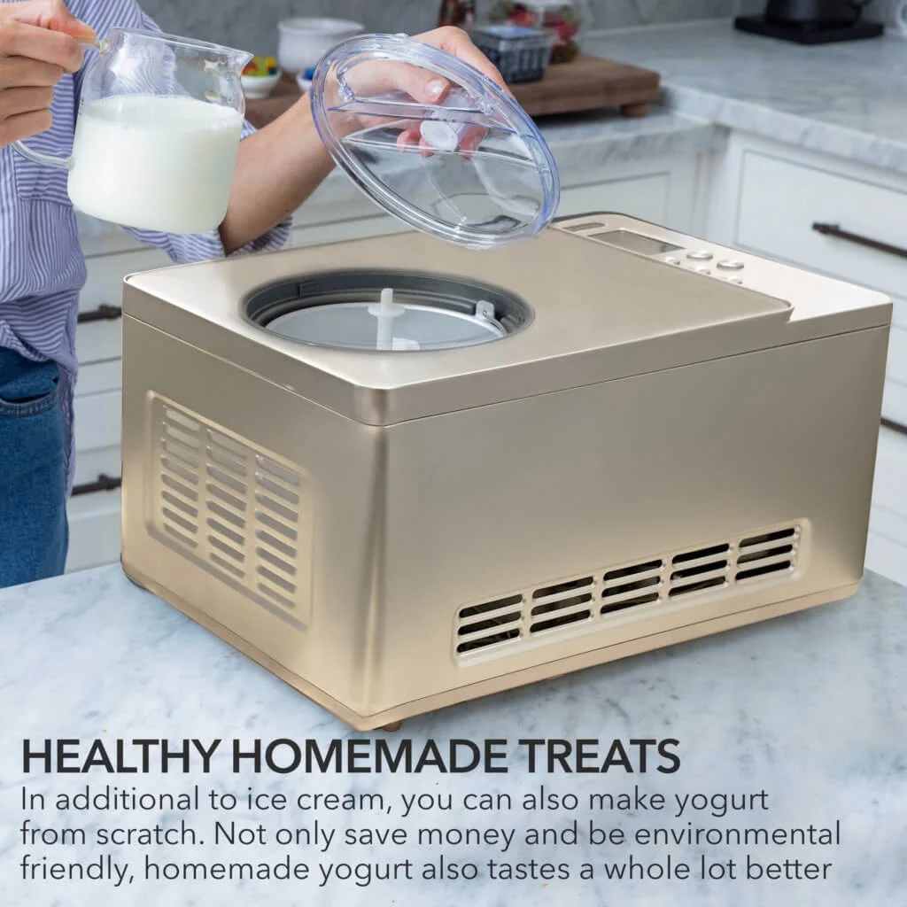 ICM-220CGY 2 Quart Capacity Automatic Compressor Ice Cream Maker Yogurt Function with Stainless Steel Bowl in Champagne Gold - Image 10