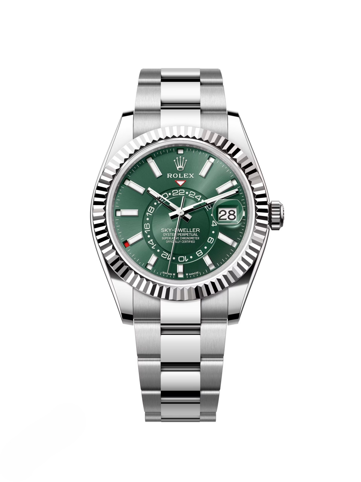 [Super Clone]RLX  Sky-Dweller 42mm Stainless Steel Green Dial Oyster - 336934