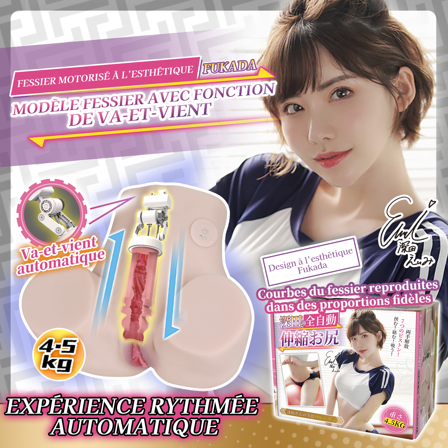 Vue arrière du masturbateur automatique Dr.YUU en forme de fesses