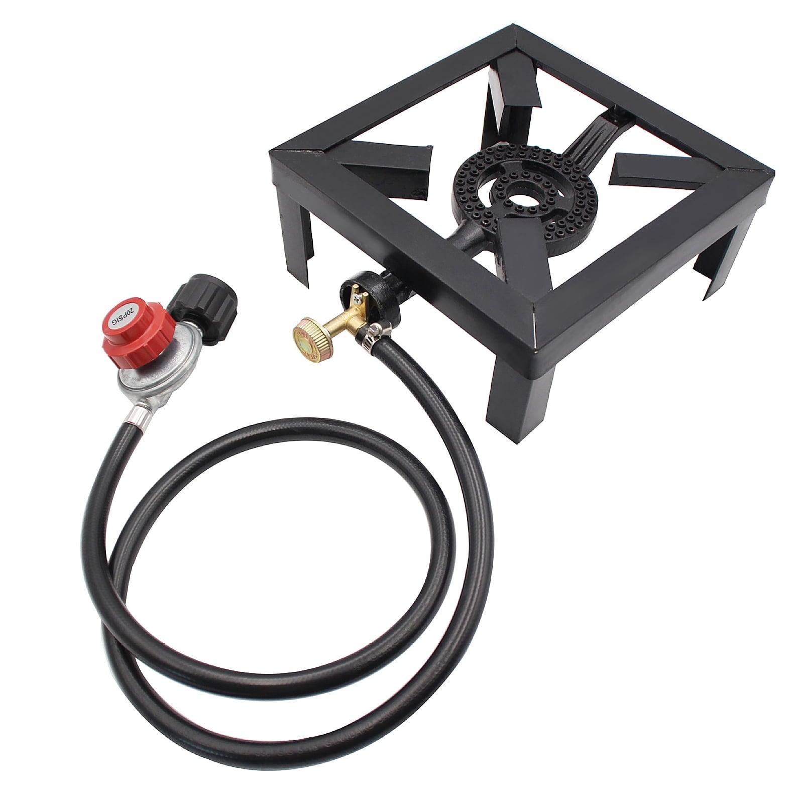 8KW Propane Cooker Single Burner Stove Gas Outdoor Cooking Camping Stand BBQ Grill with High Pressure Propane Regulator Hose