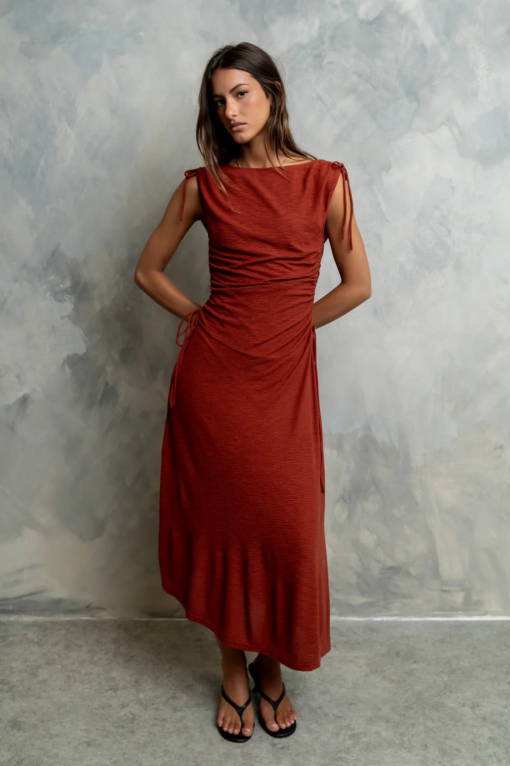 Remi Textured Maxi Dress in Brick